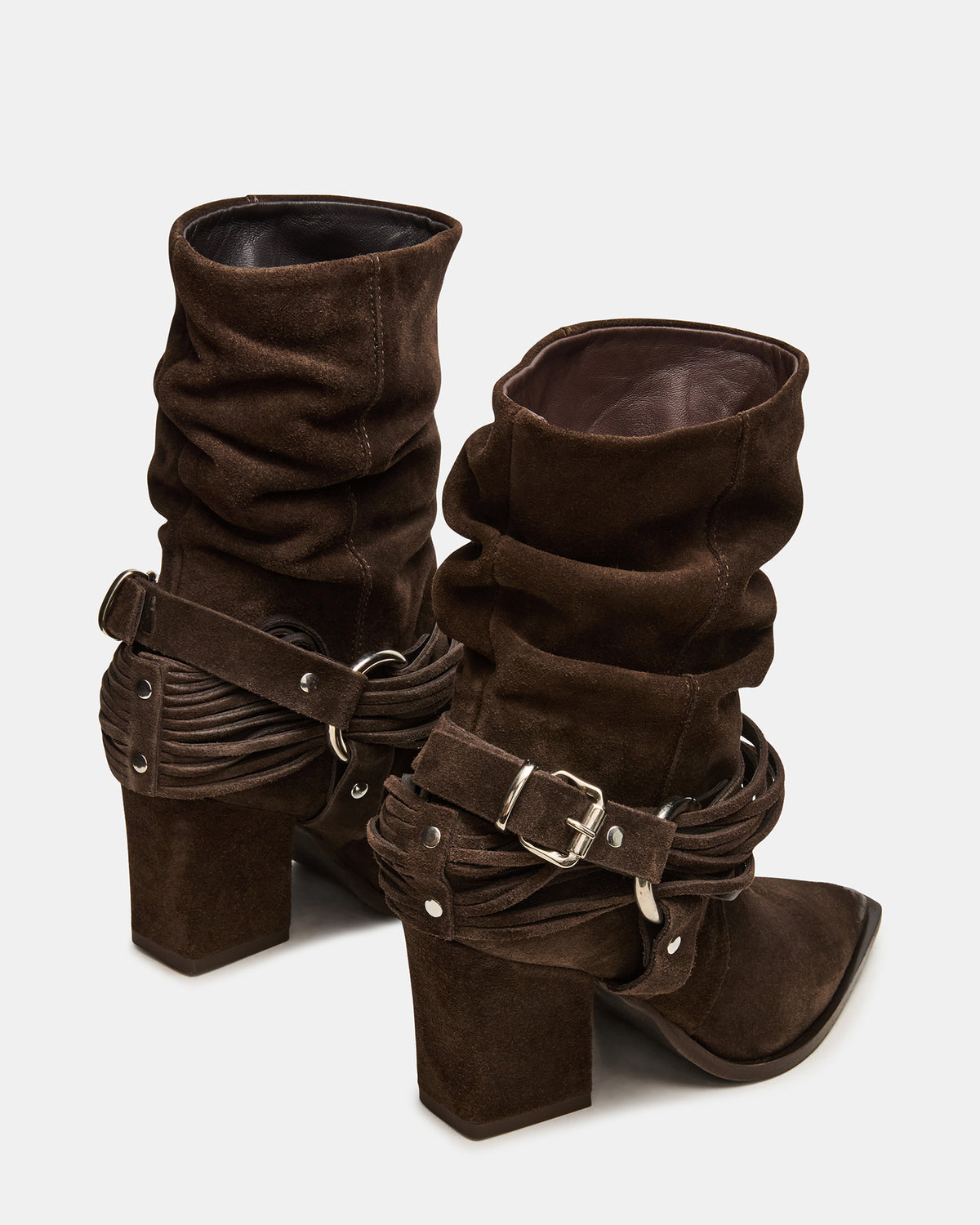 Steve Madden LAUPER Dark Taupe Suede Pointed-Toe Heeled Buckle Women's Ankle Boot