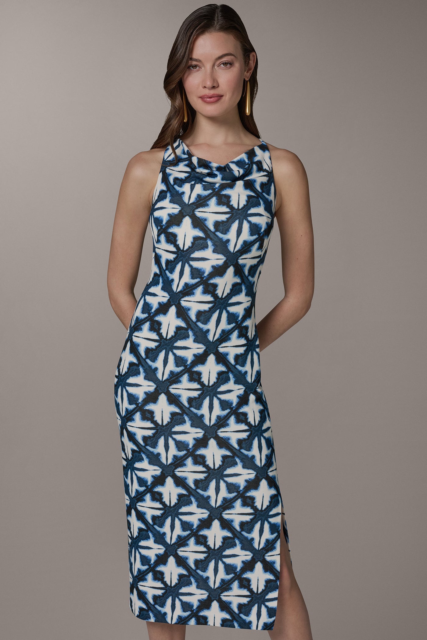 Nightfall Multi SLEEVELESS MIDI HALTER DRESS Donna Karan