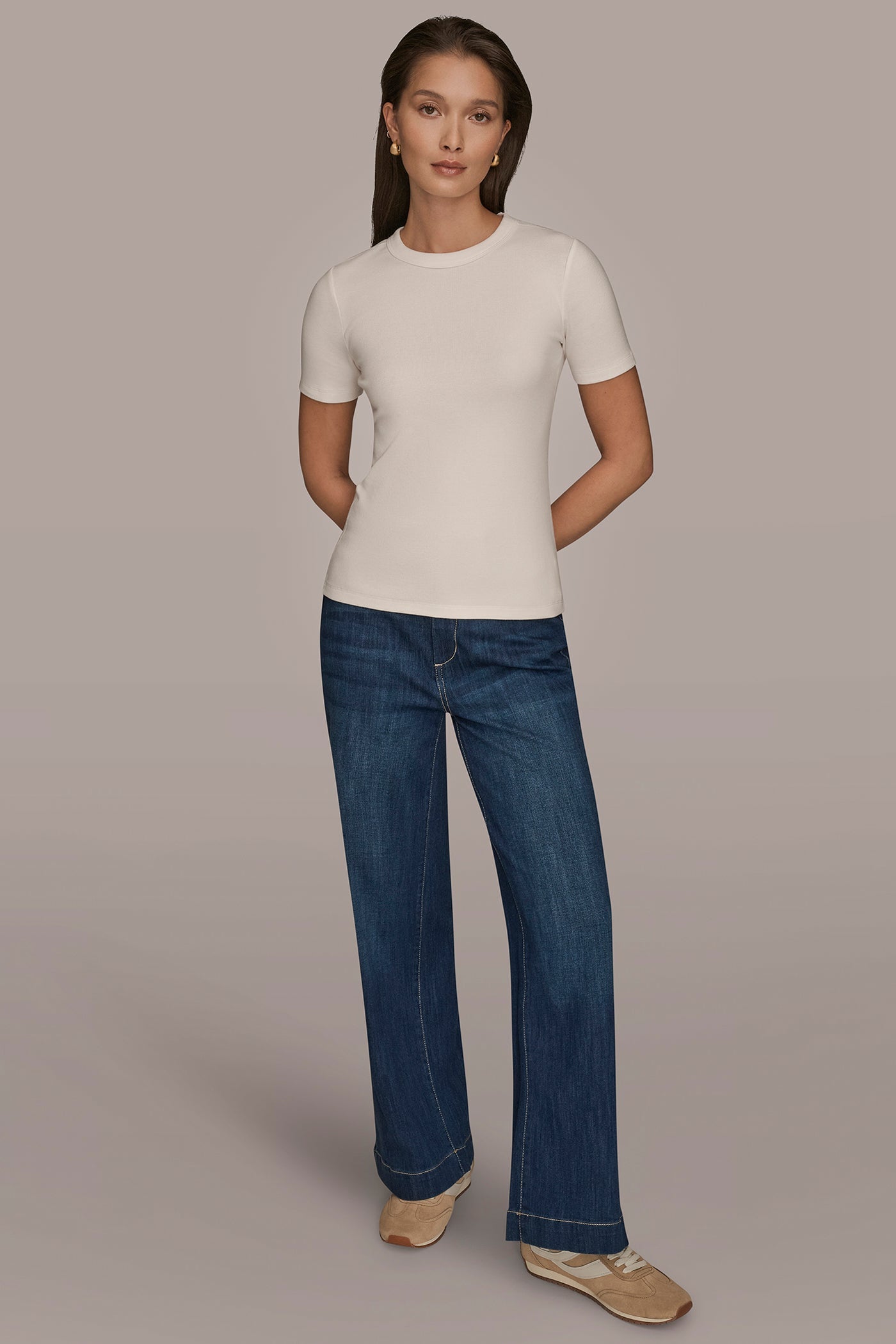 CREAM SHORT SLEEVE CREW NECK TEE Donna Karan