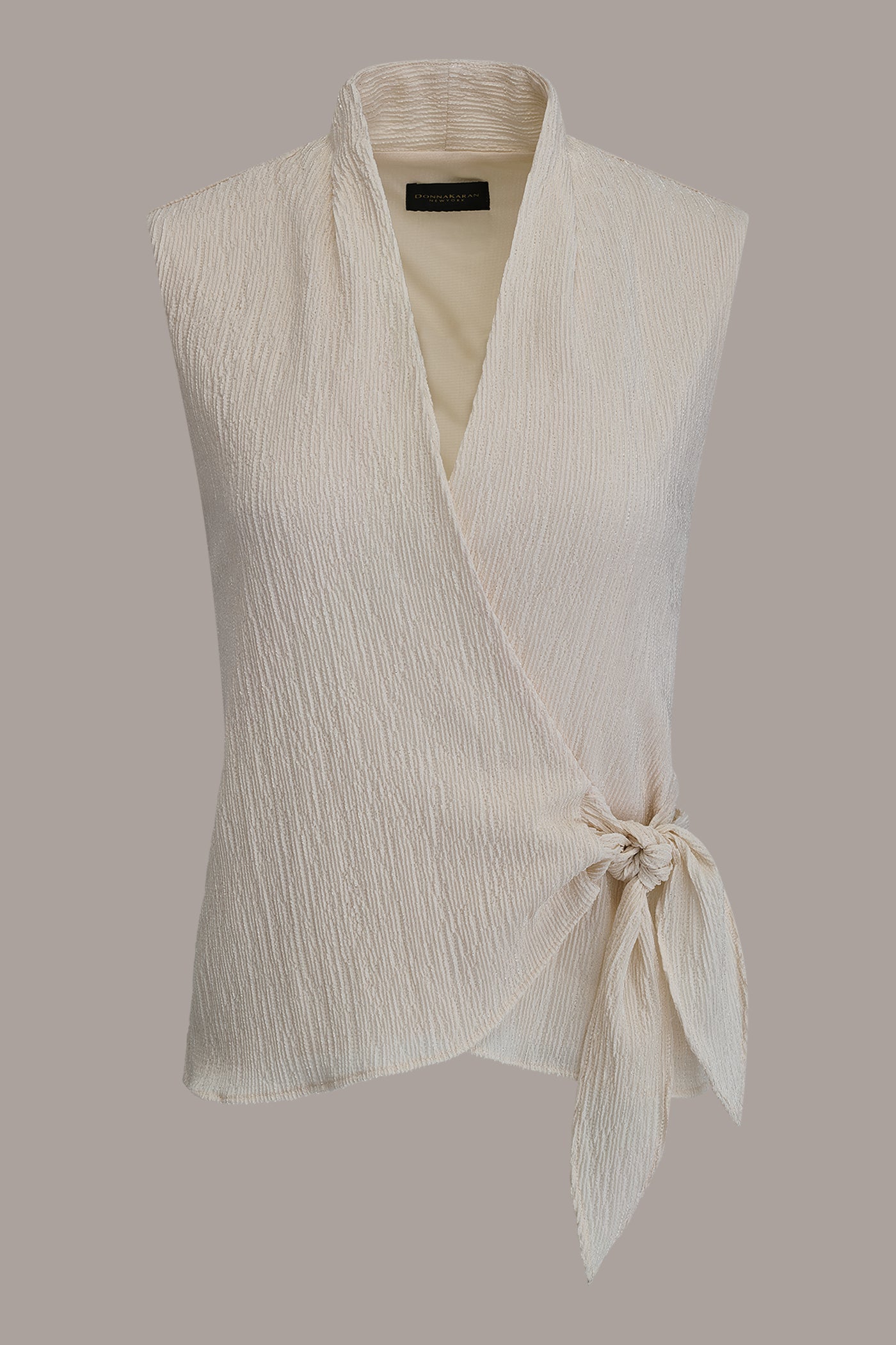 Cream WRAP-EFFECT CRINKLE TOP Donna Karan