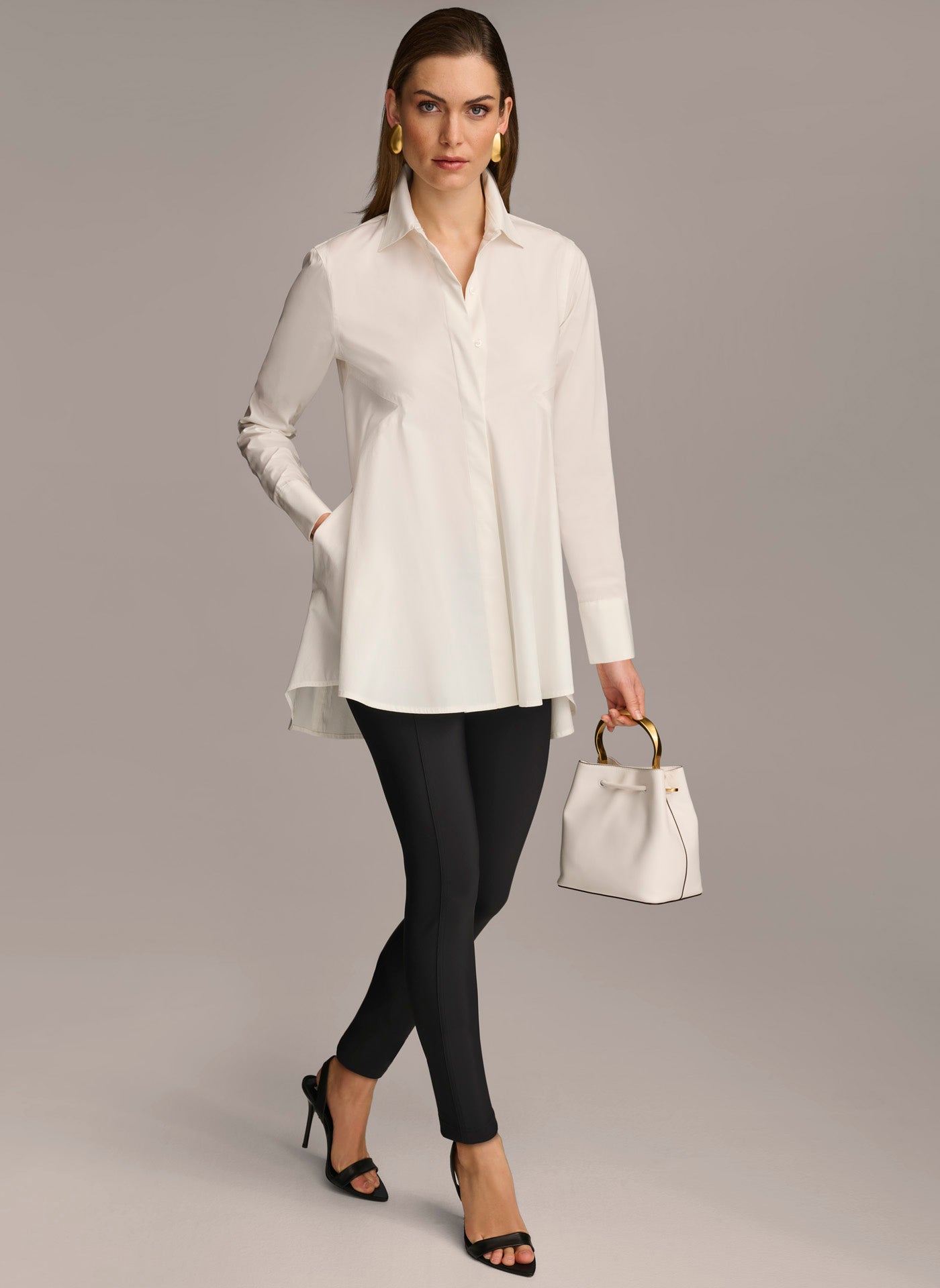 Cream LONG SLEEVE A-LINE TUNIC Donna Karan