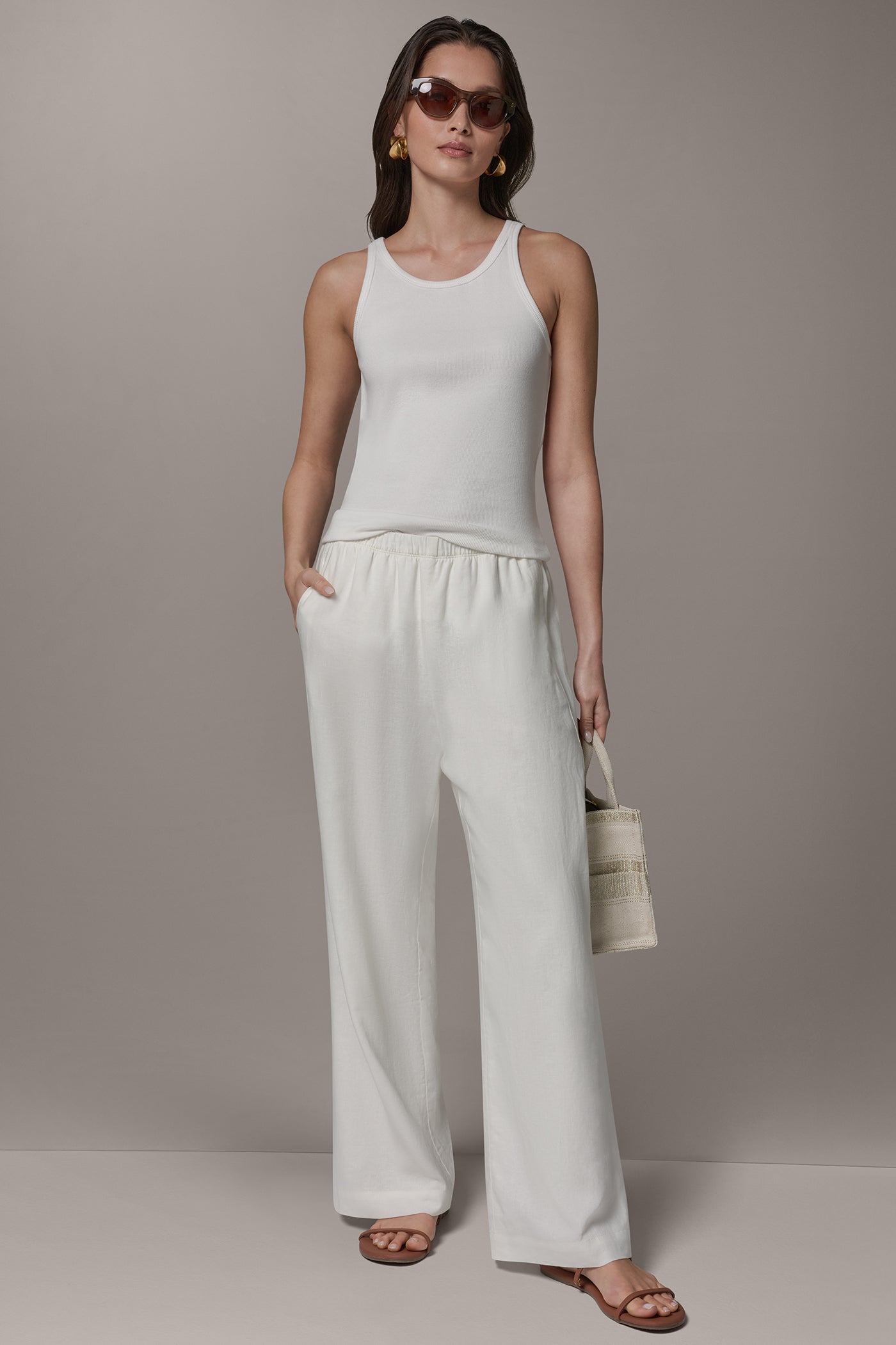 Cream MID-RISE STRAIGHT-LEG ANKLE PANT Donna Karan