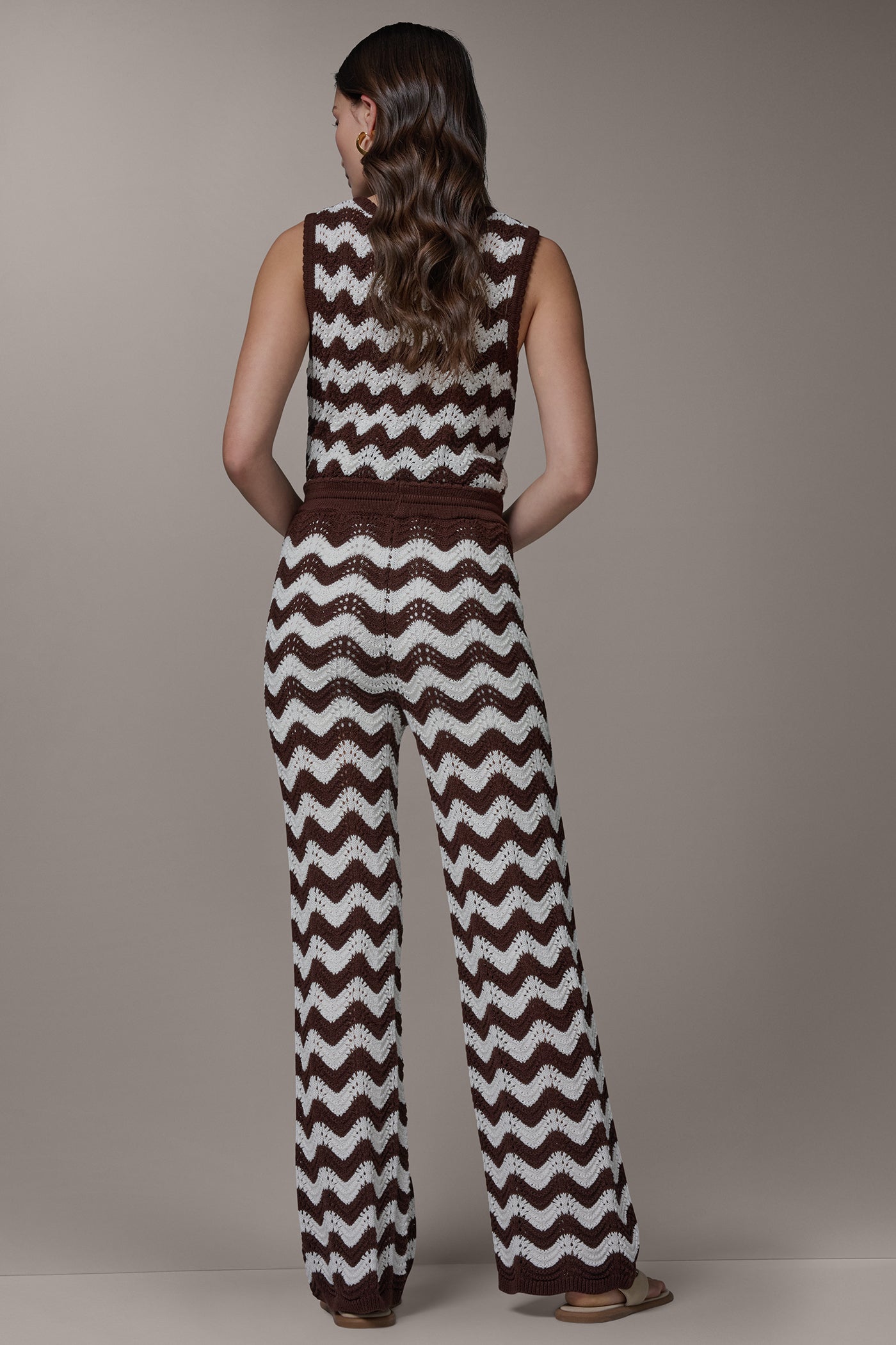 Canyon/Cream HIGH-RISE POINTELLE STRIPE PULL ON PANT Donna Karan