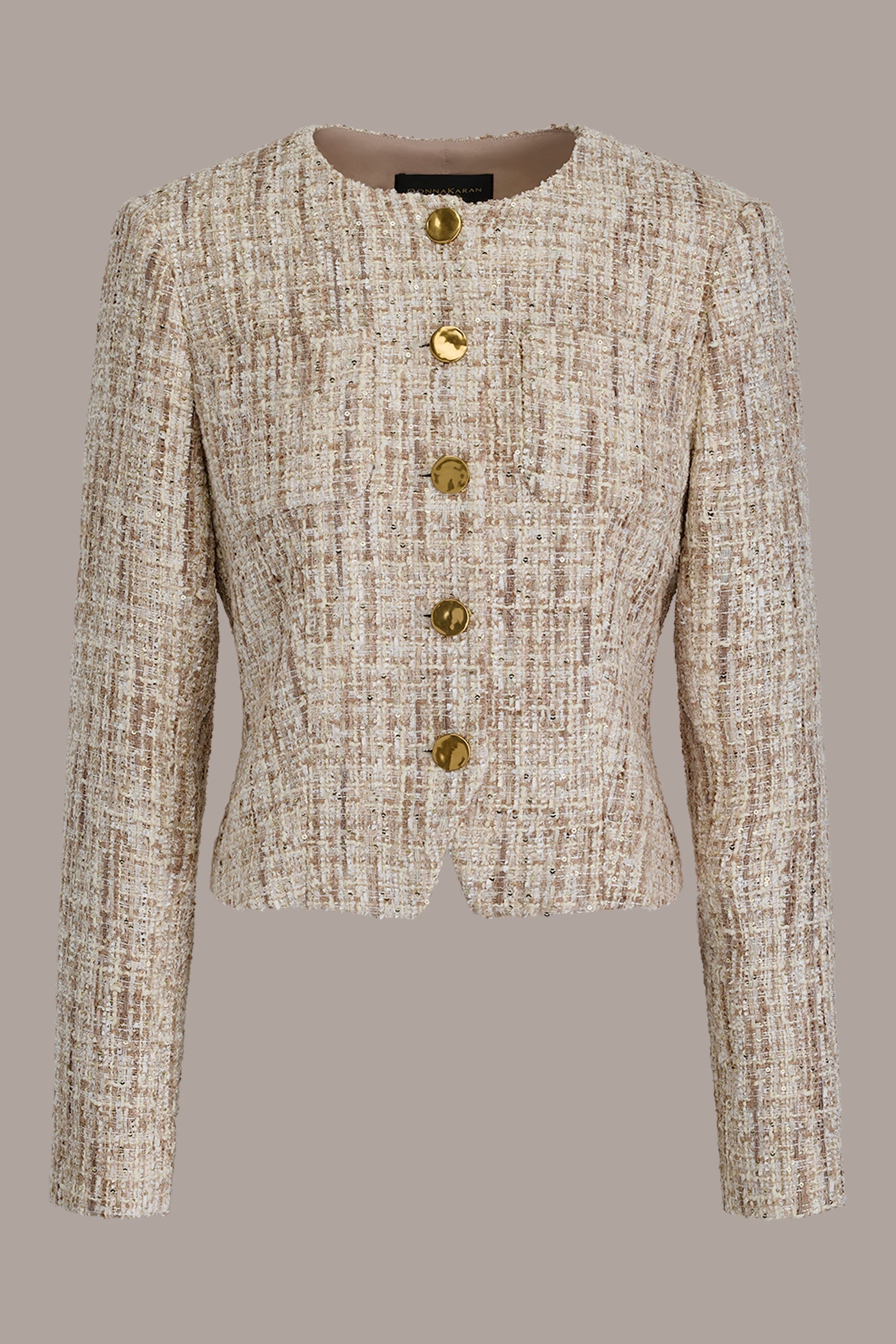 Dark Cream Multi CROPPED SEQUINED TWEED LADY JACKET Donna Karan