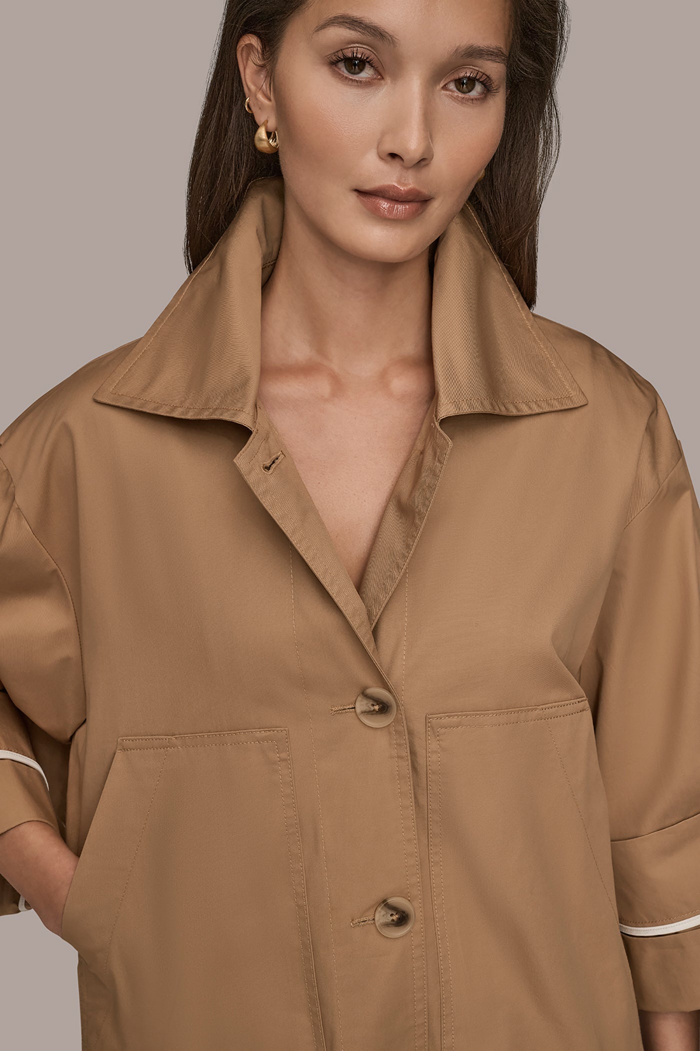 FAWN 3/4-SLEEVE COTTON GABARDINE SWING JACKET Donna Karan
