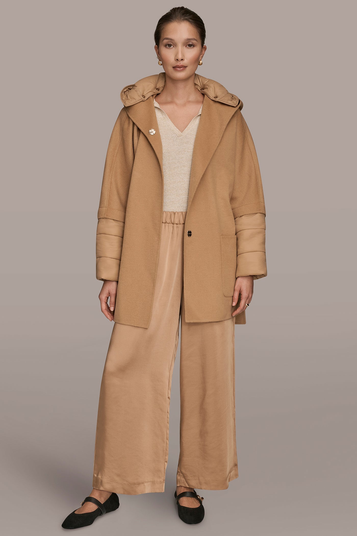 FAWN HOODED WOOL-BLEND CAPE COAT Donna Karan