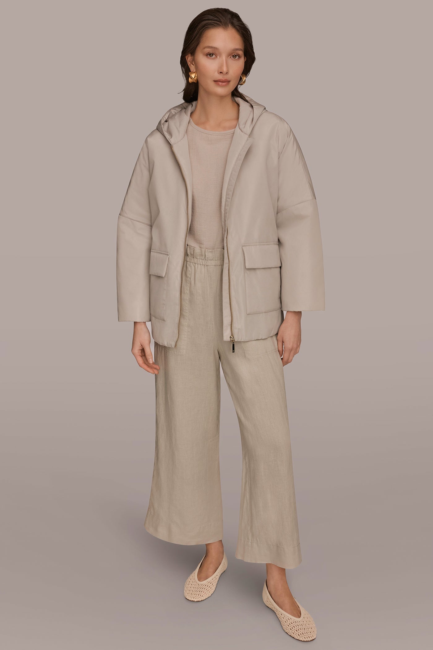 Tuscan Grey HOODED LIGHT QUILT JACKET Donna Karan