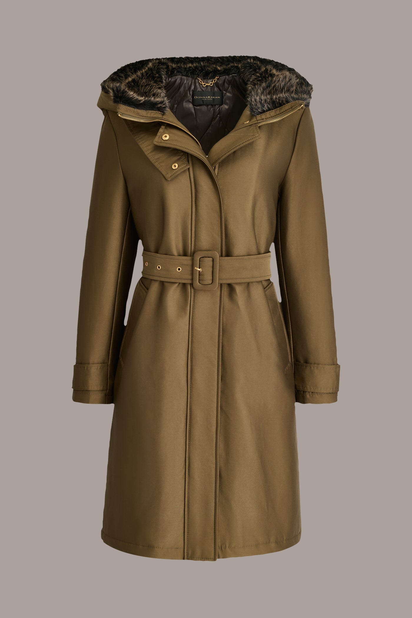 Beech FAUX FUR TRIM LINED RAIN COAT Donna Karan