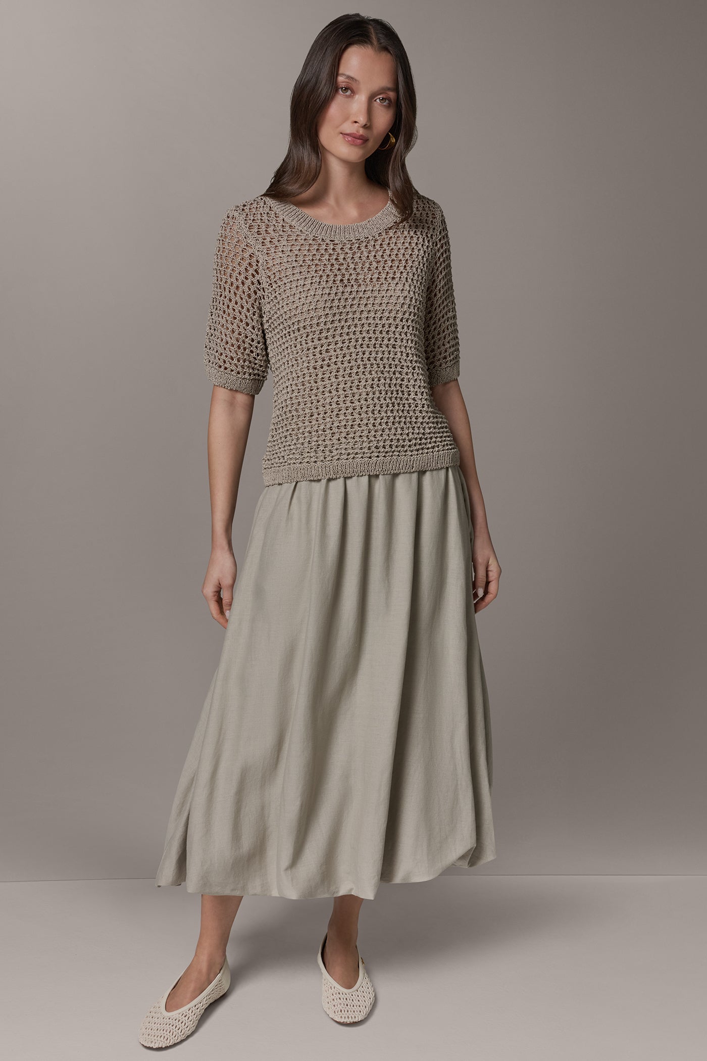 Sandstone SHORT SLEEVE OPEN STITCH SWEATER Donna Karan