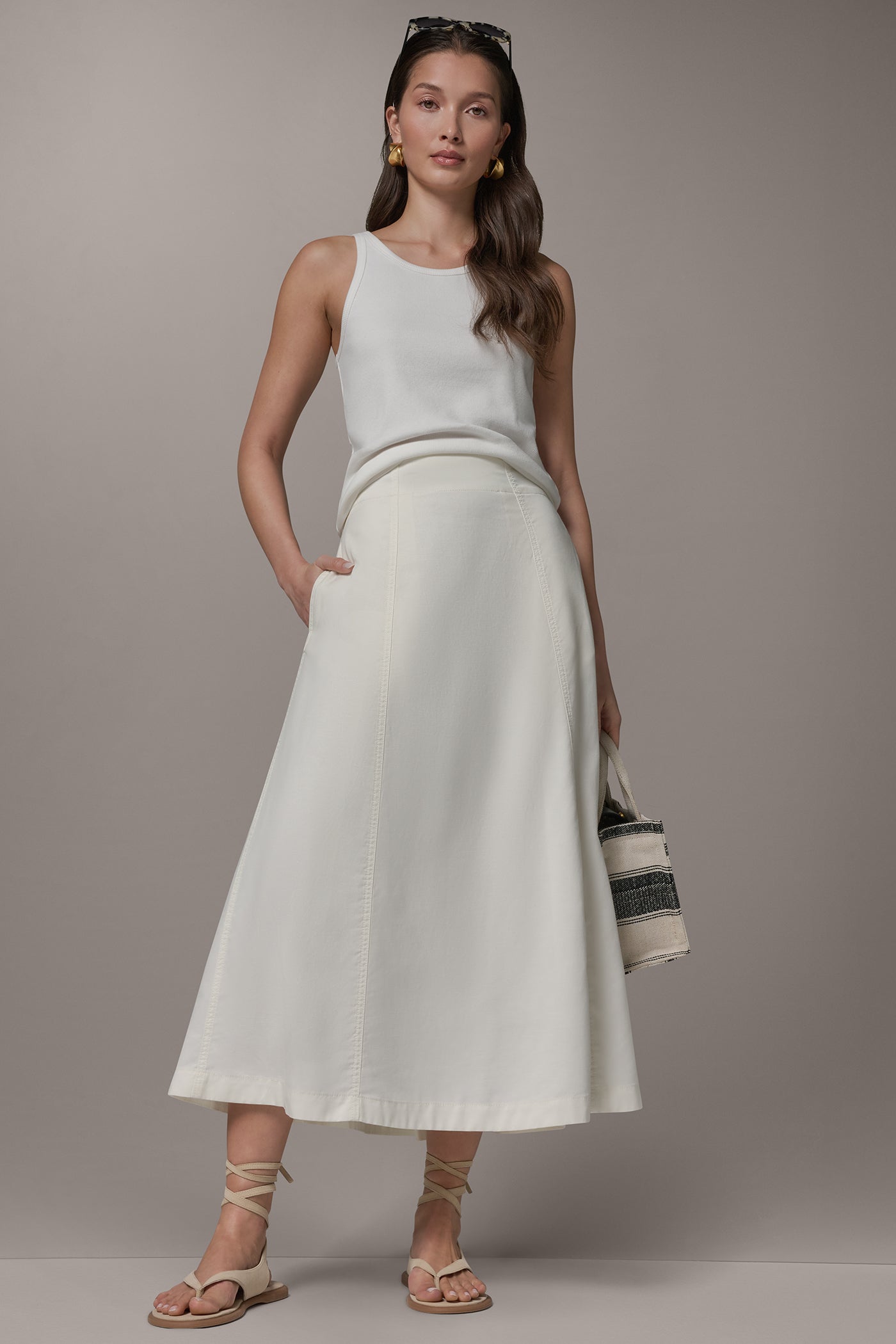 Cream MIDI A-LINE PANEL SKIRT Donna Karan