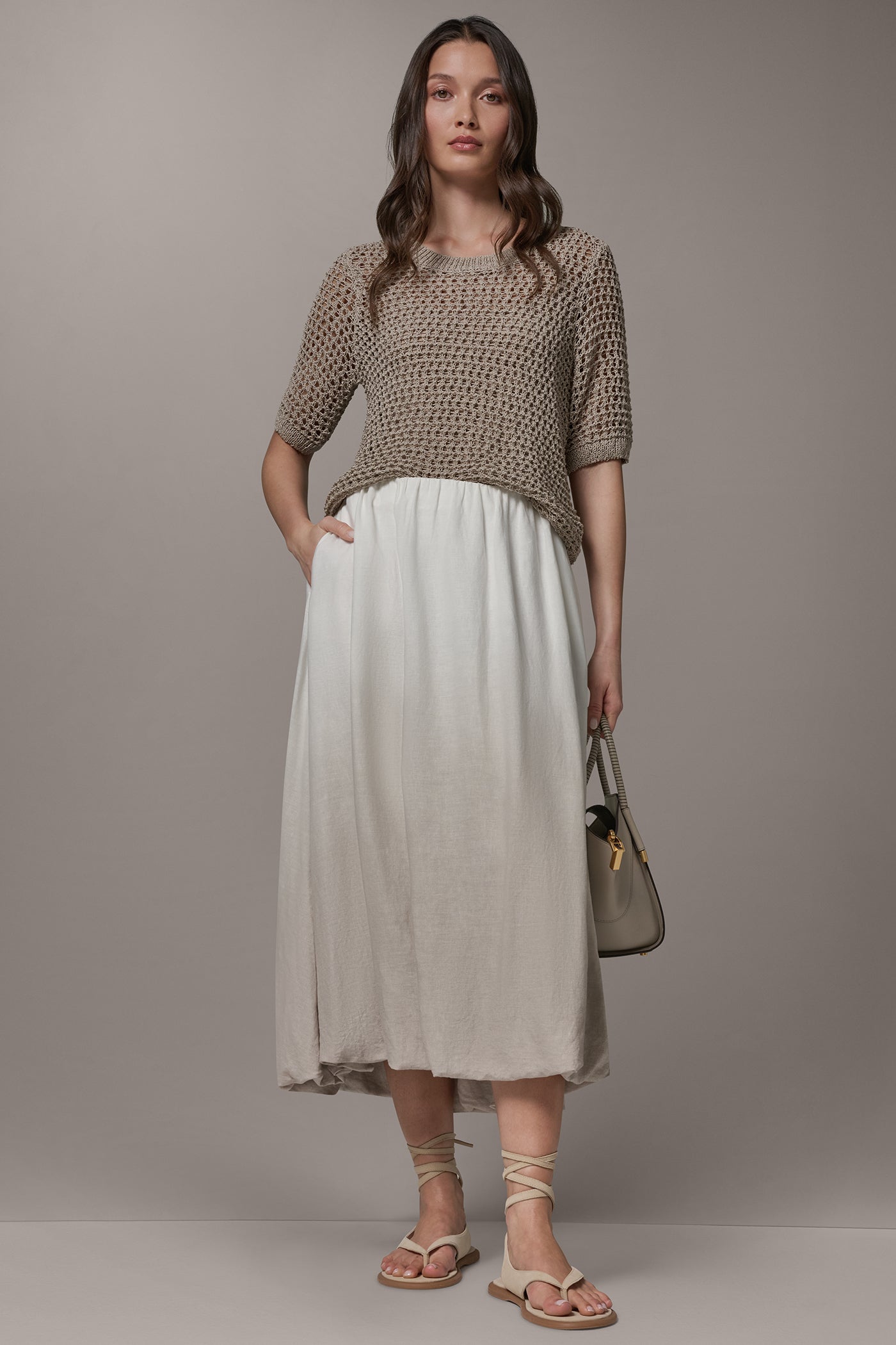 Sandstone Dip Dye DIP DYE MIDI BUBBLE SKIRT Donna Karan