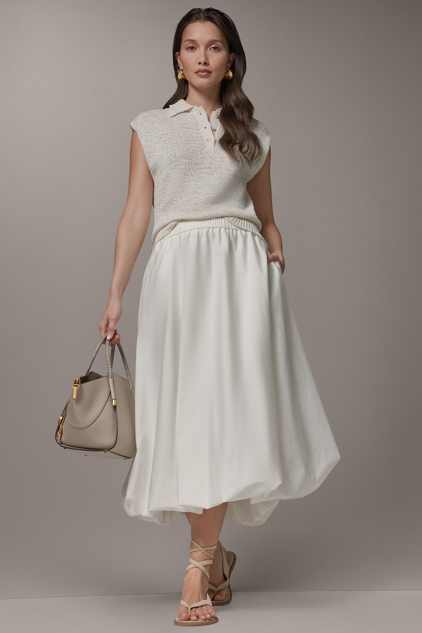 Cream MIDI BUBBLE SKIRT Donna Karan