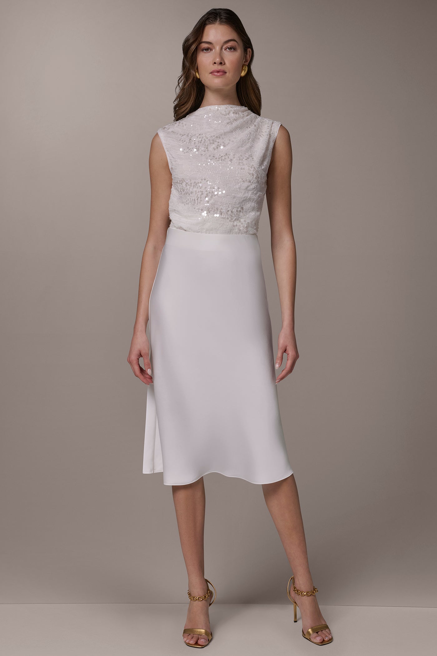 Cream SATIN BIAS SKIRT Donna Karan