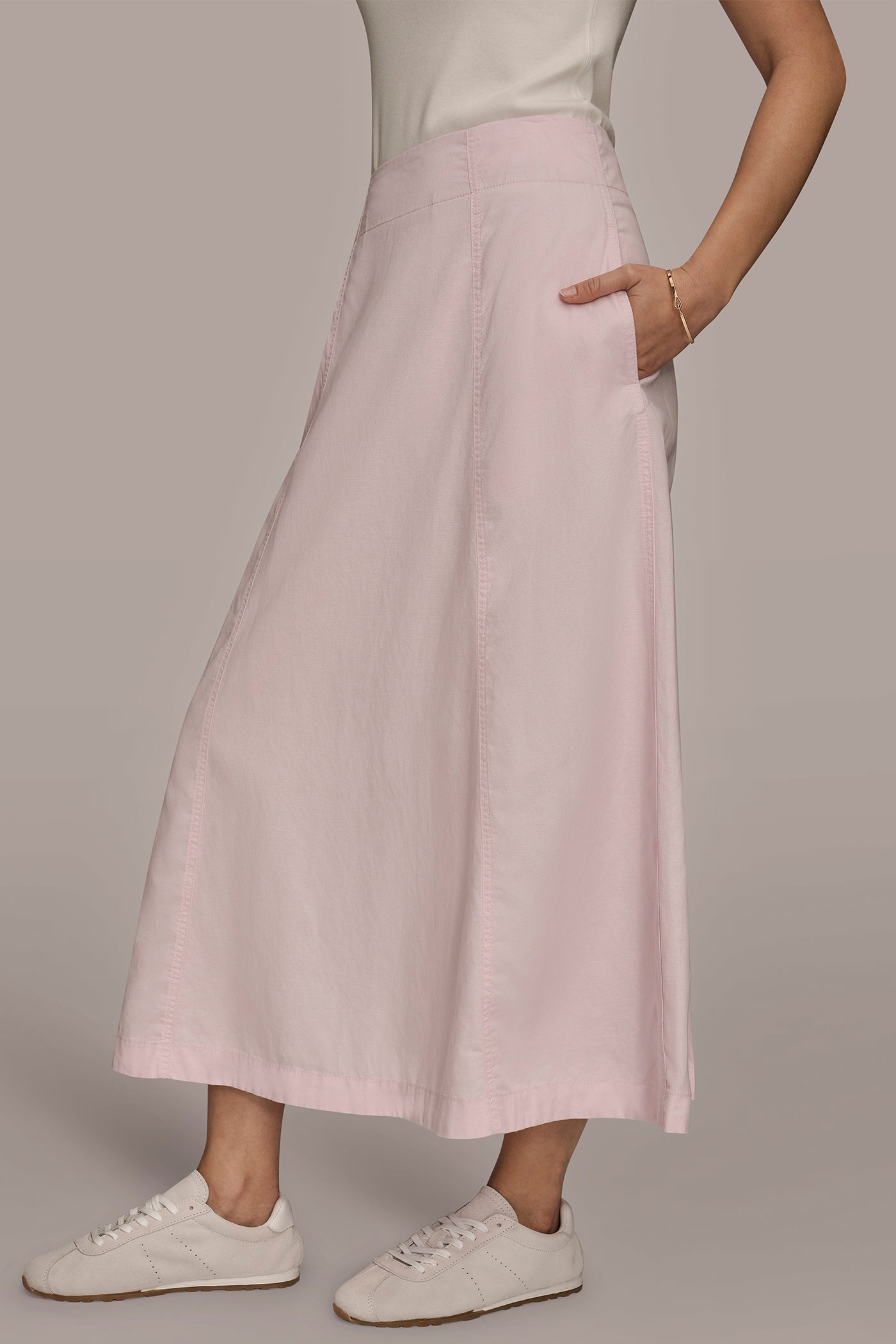 PINK WISTERIA BRUSHED MIDI PANEL TRUMPET SKIRT Donna Karan