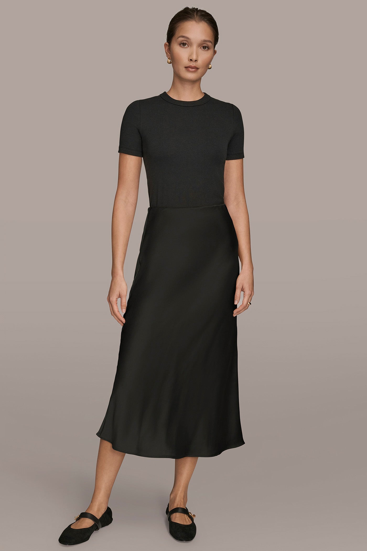 Black SATIN MIDI A-LINE SKIRT Donna Karan