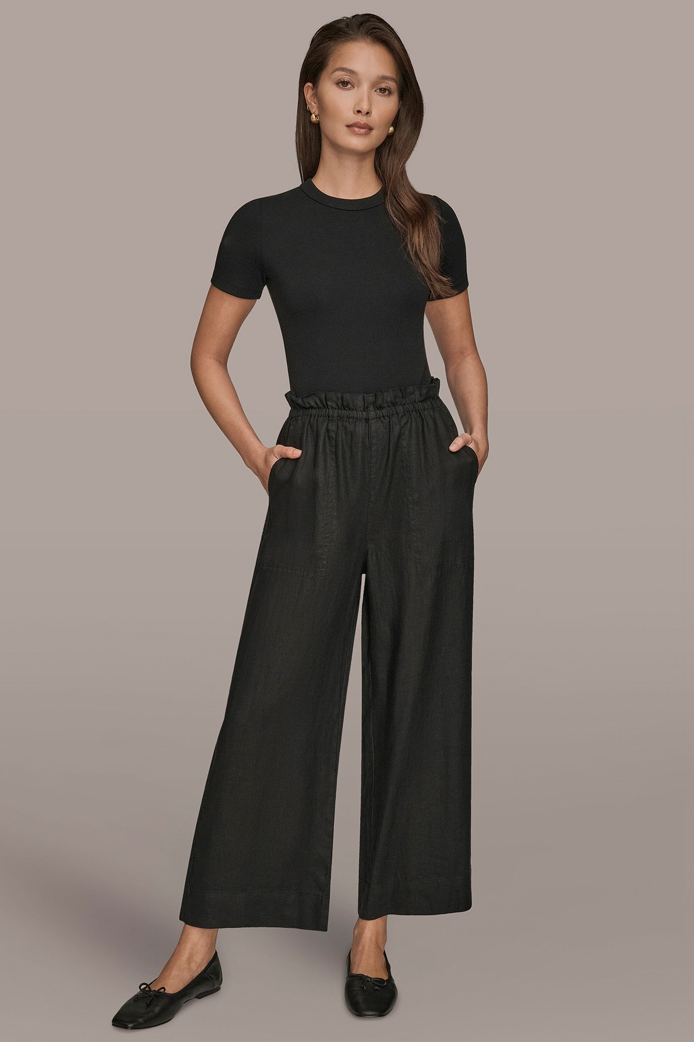 Black HIGH-RISE PAPERBAG PANT Donna Karan