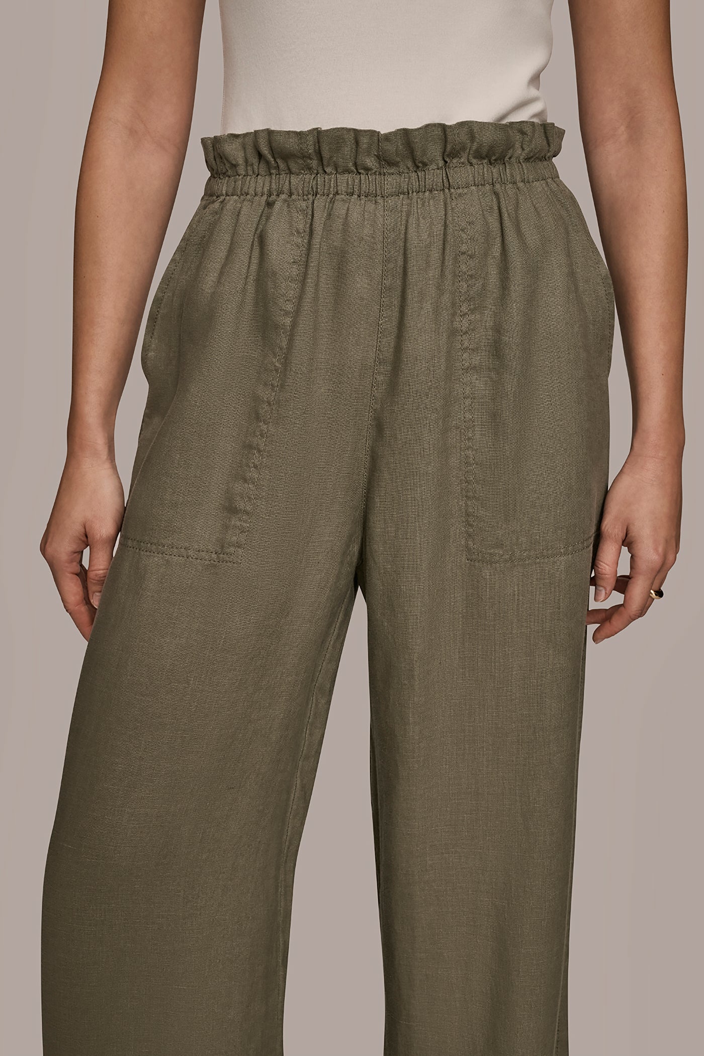 KHAKI GREEN HIGH-RISE PAPERBAG PANT Donna Karan