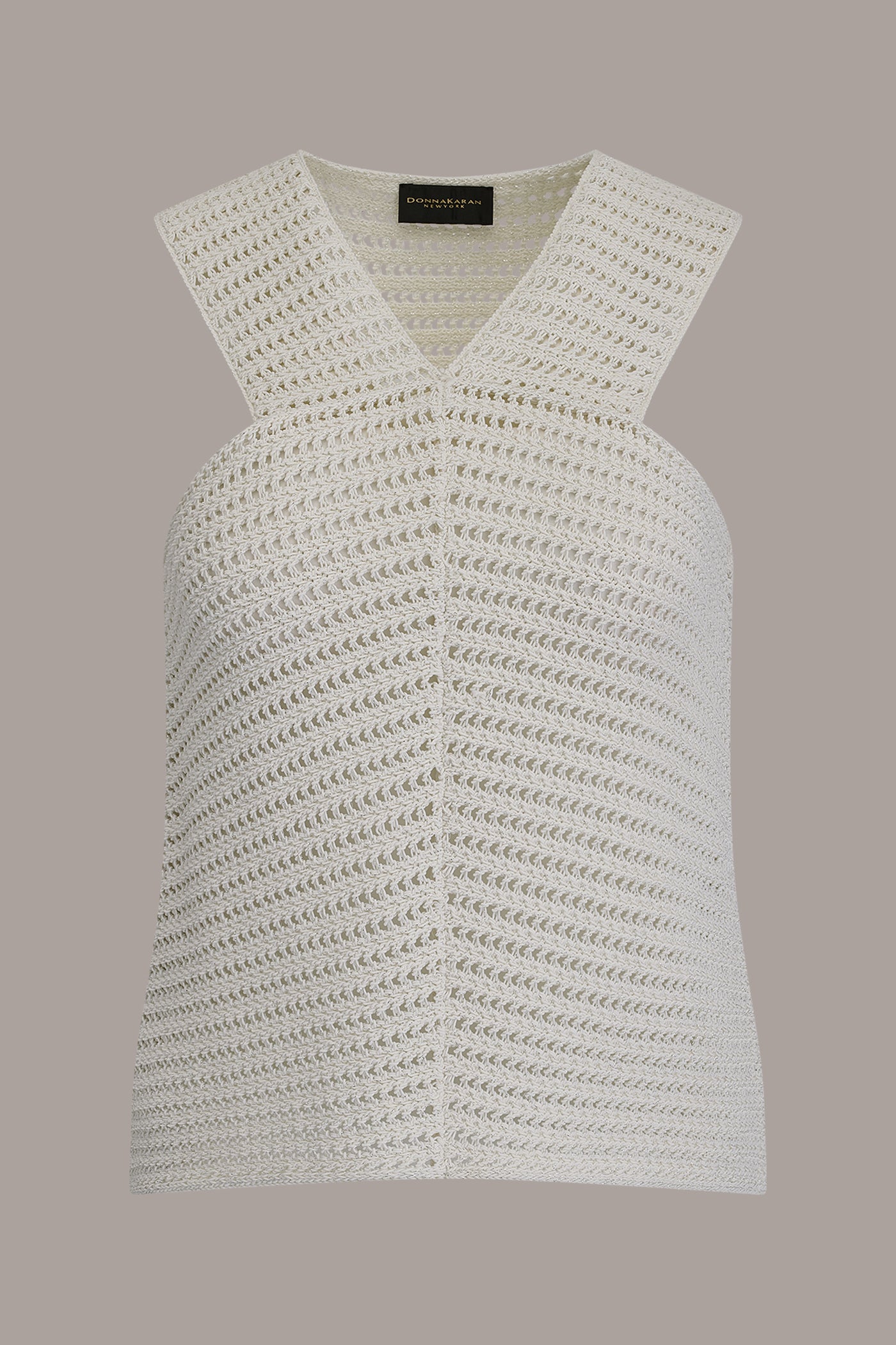 Cream SLEEVELESS METALLIC SWEATER TANK Donna Karan