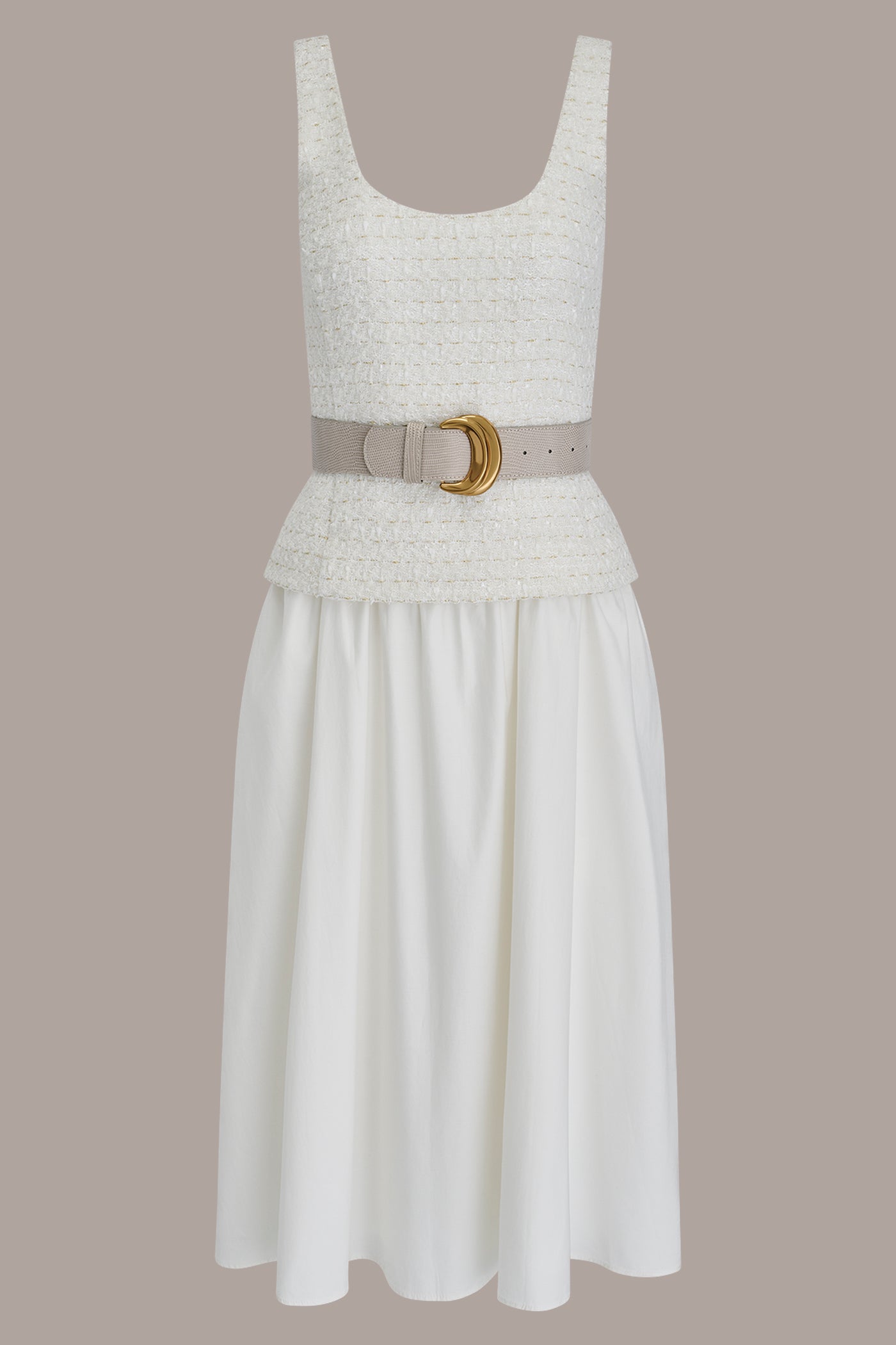 Cream TWEED MIXED MEDIA MIDI TANK DRESS Donna Karan