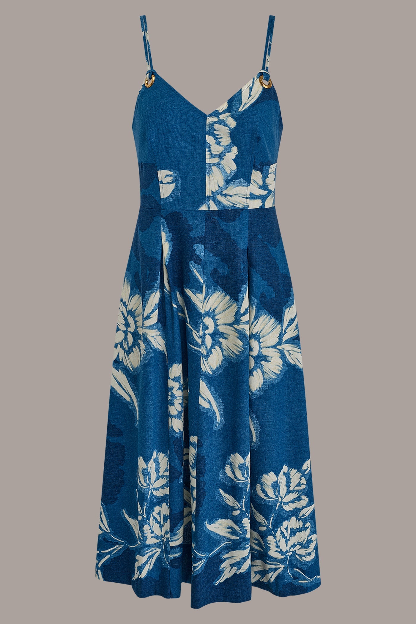 Prussian Blue Multi SLEEVELESS MIDI FIT AND FLARE DRESS Donna Karan