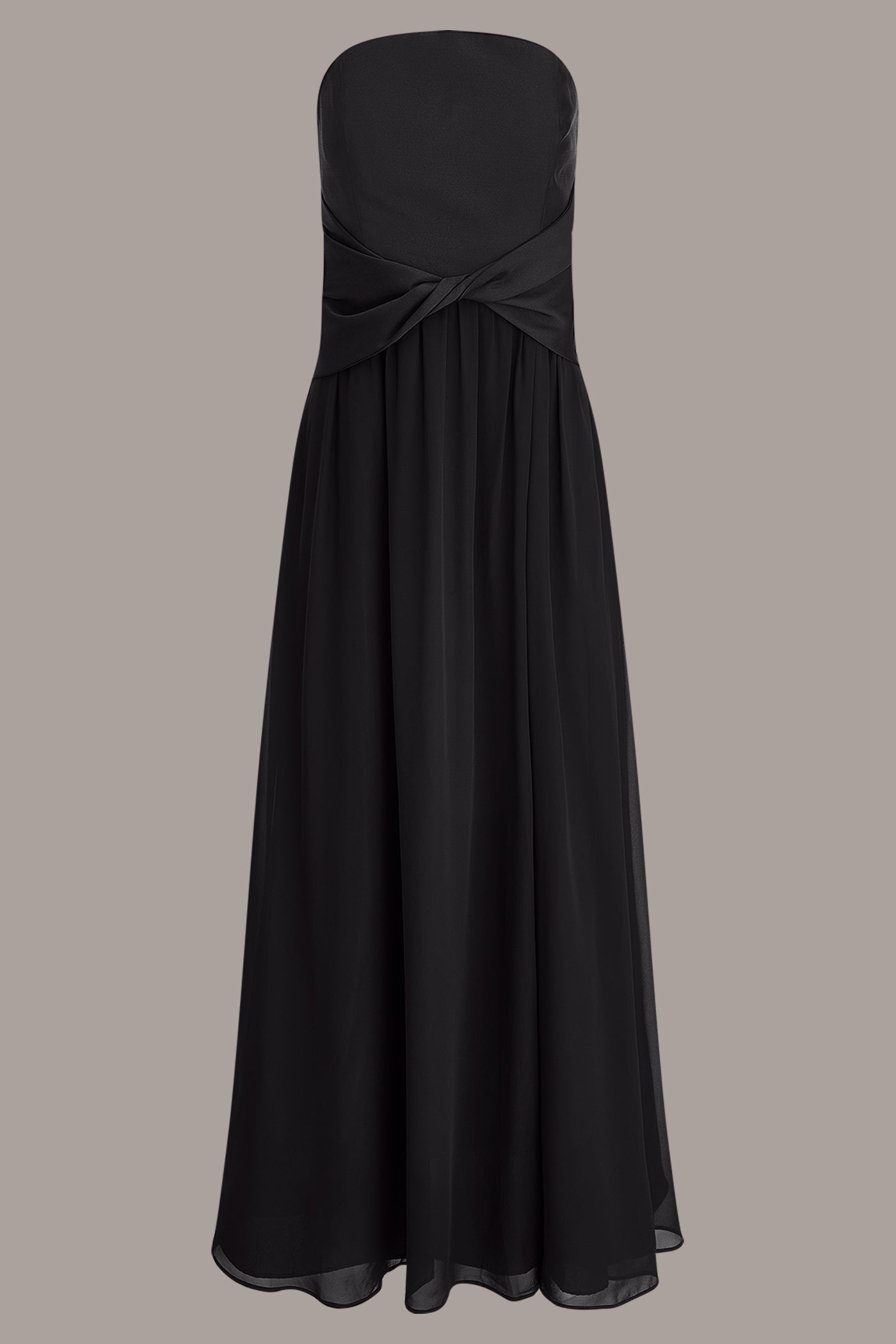 Black MIKADO AND CHIFFON STRAPLESS TWIST GOWN Donna Karan