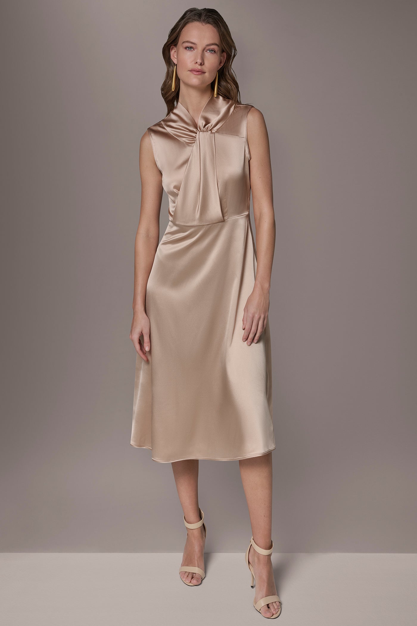 Snow Petal SILK-CHARMEUSE MIDI A-LINE DRESS Donna Karan