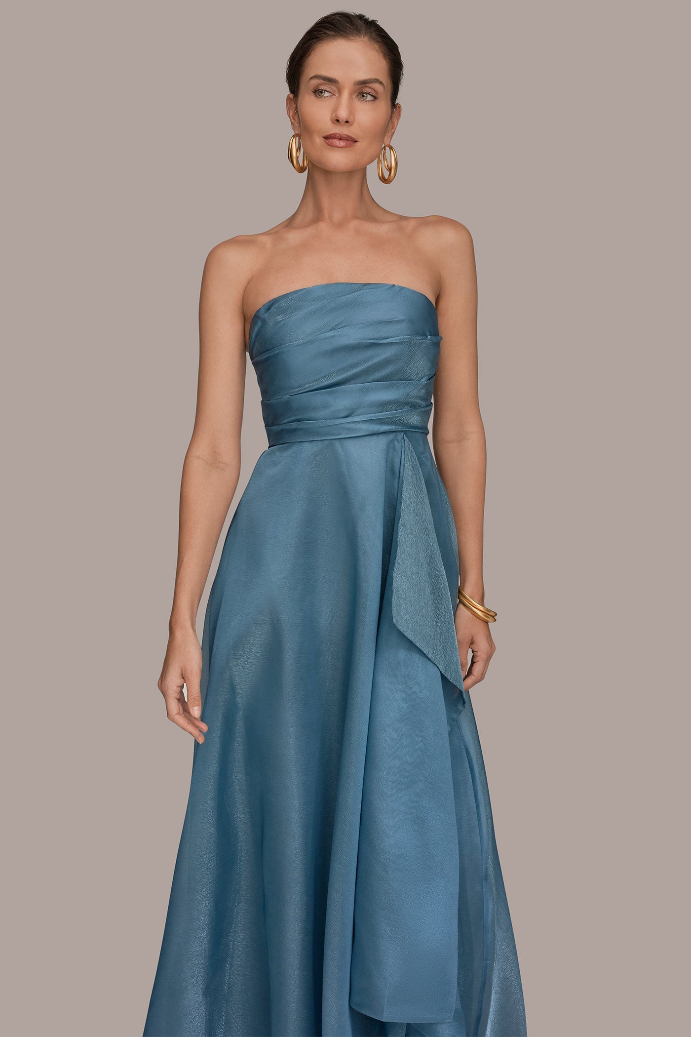 Washed Indigo STRAPLESS RUFFLE A-LINE GOWN Donna Karan