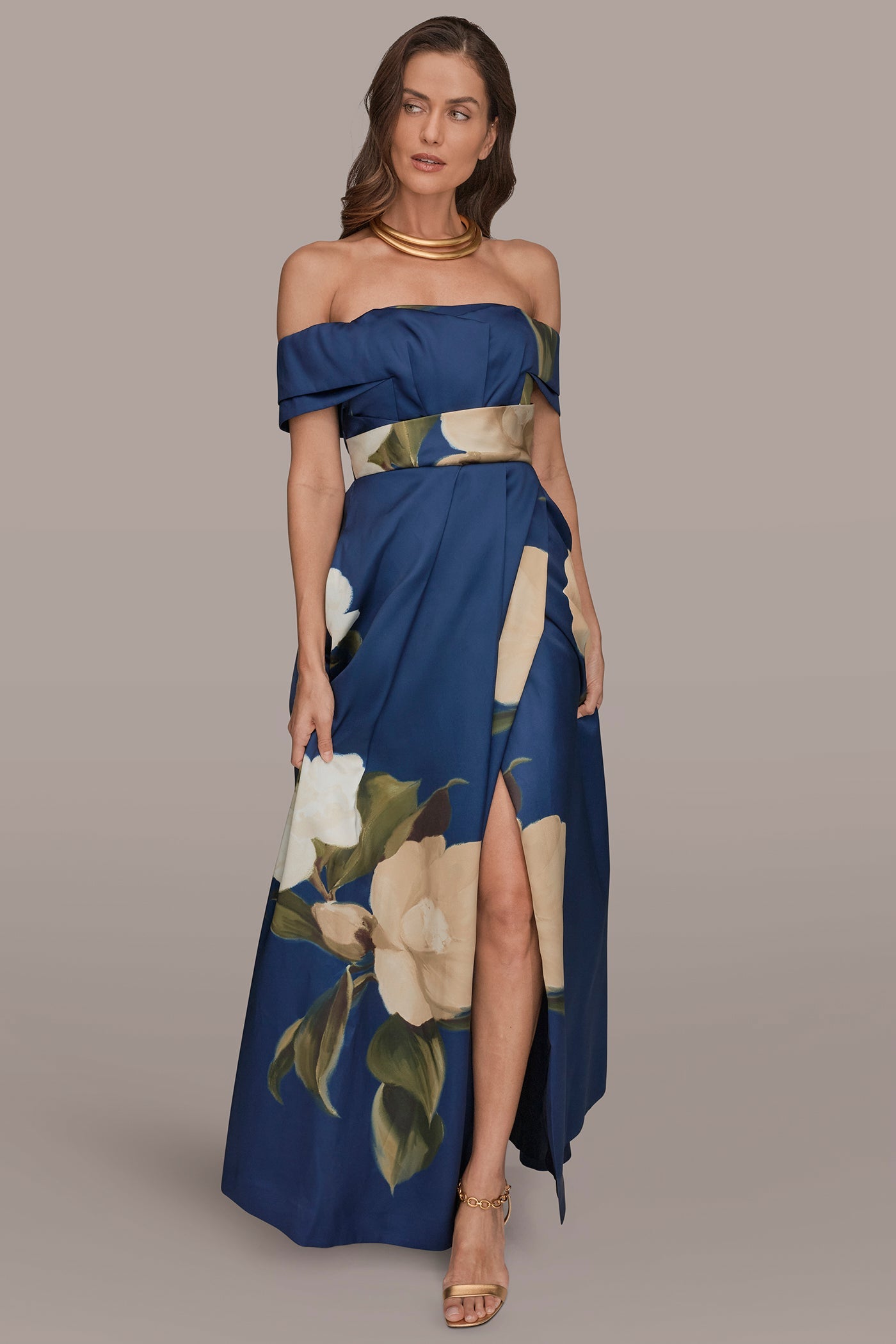 Ink Multi MIKADO FLORAL OFF-THE-SHOULDER BALL GOWN Donna Karan
