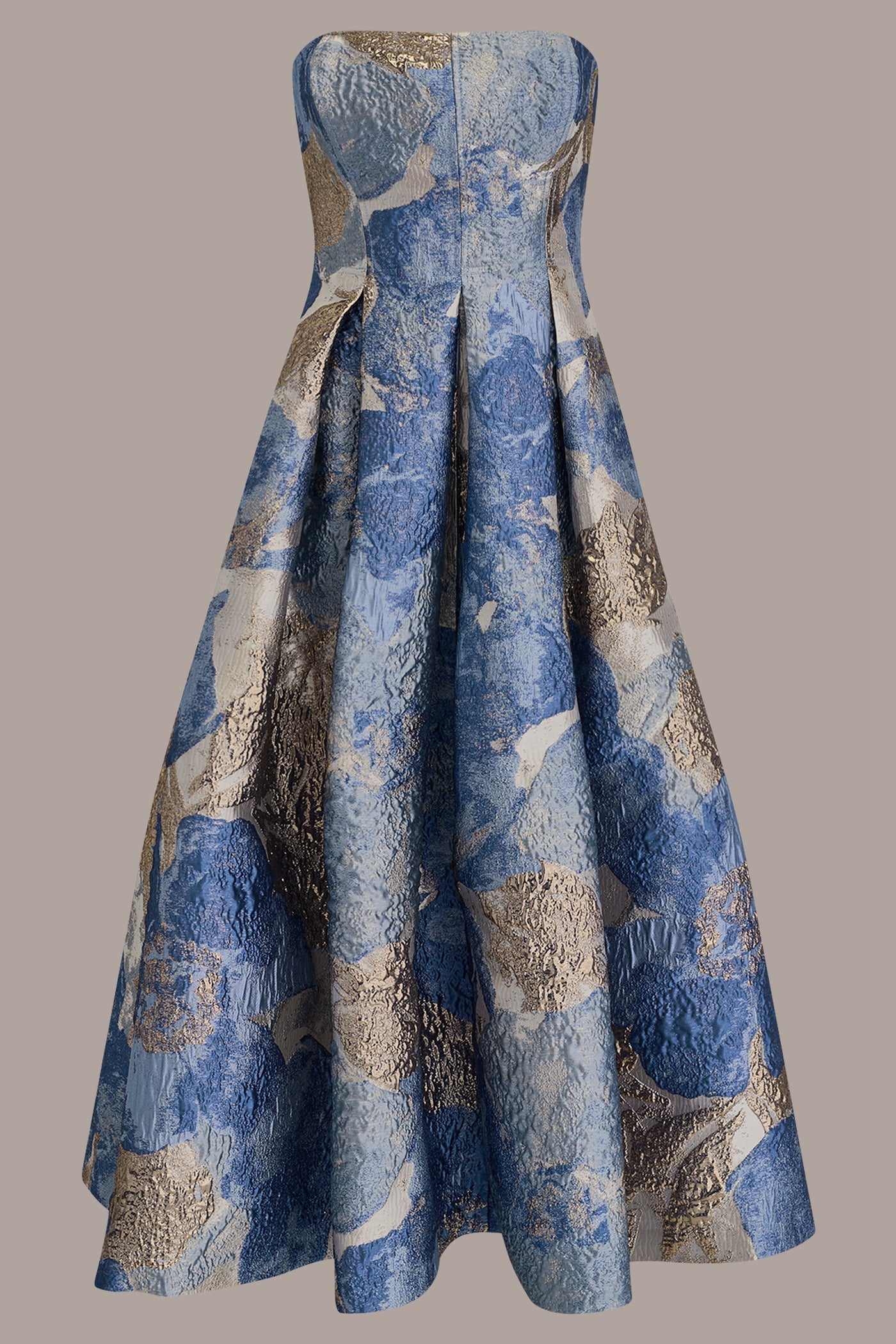 Washed Indigo Multi METALLIC FLORAL-JACQUARD SLEEVELESS MIDI GOWN Donna Karan