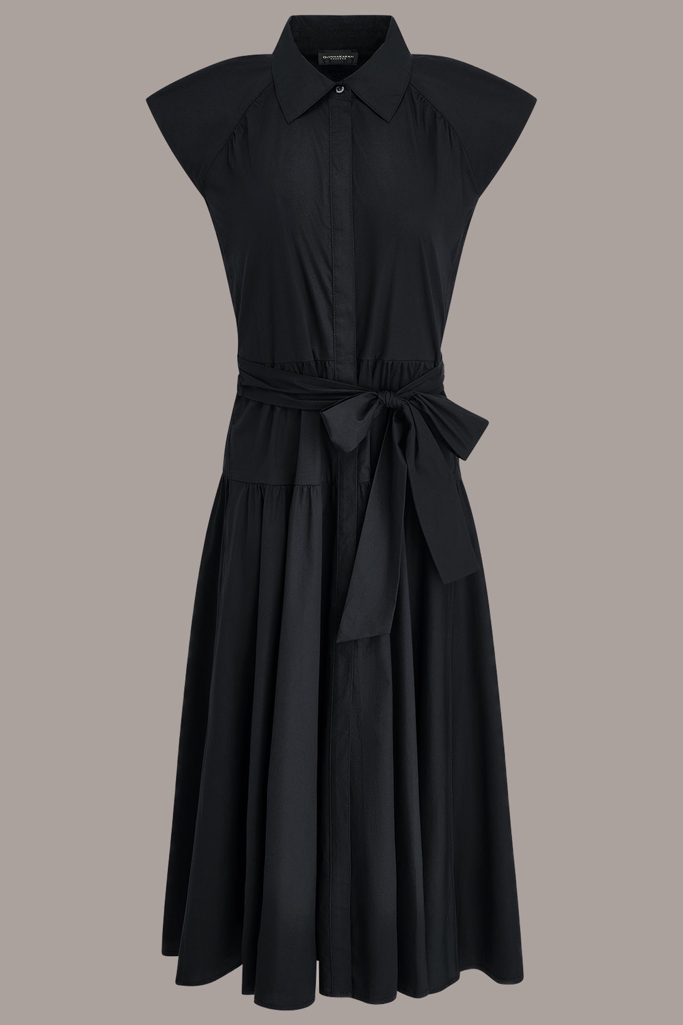Black CAP SLEEVE MIDI SHIRT DRESS Donna Karan