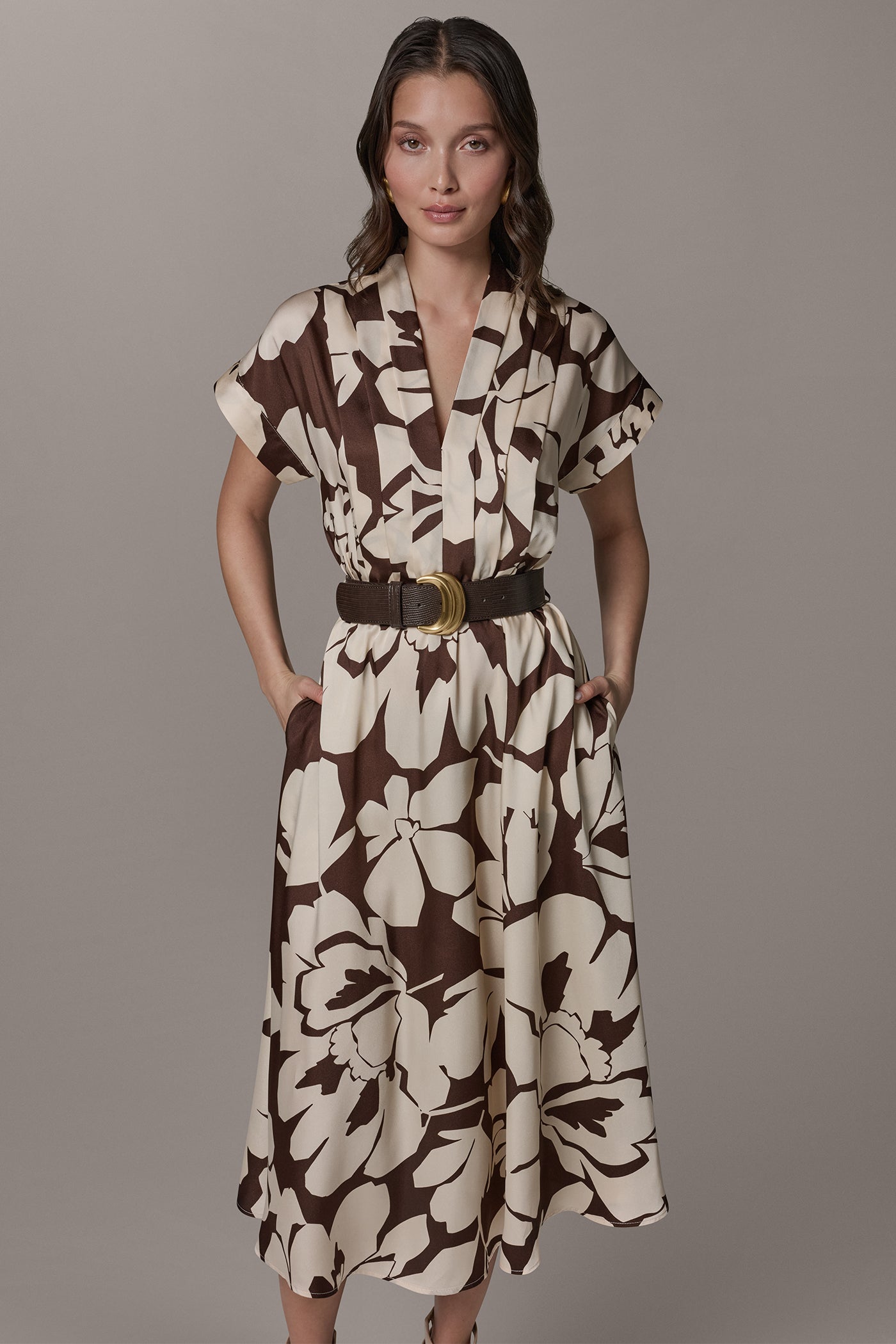 Canyon/Canvas SHORT SLEEVE FLORAL MIDI A-LINE DRESS Donna Karan