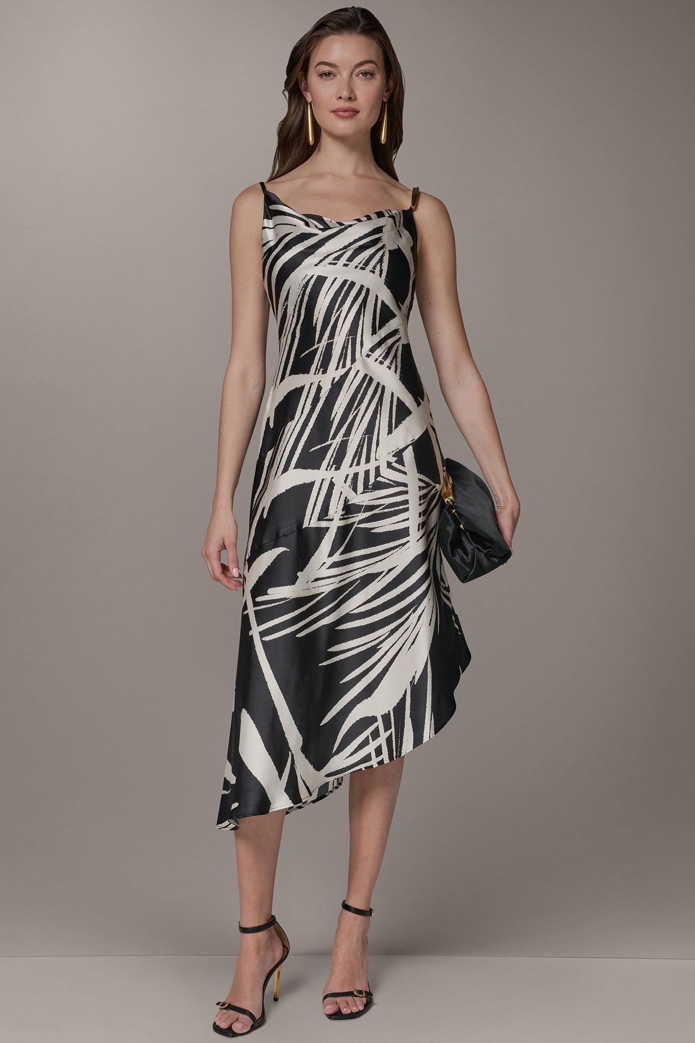 Black Cream ASYMMETRIC MIDI SLIP DRESS Donna Karan
