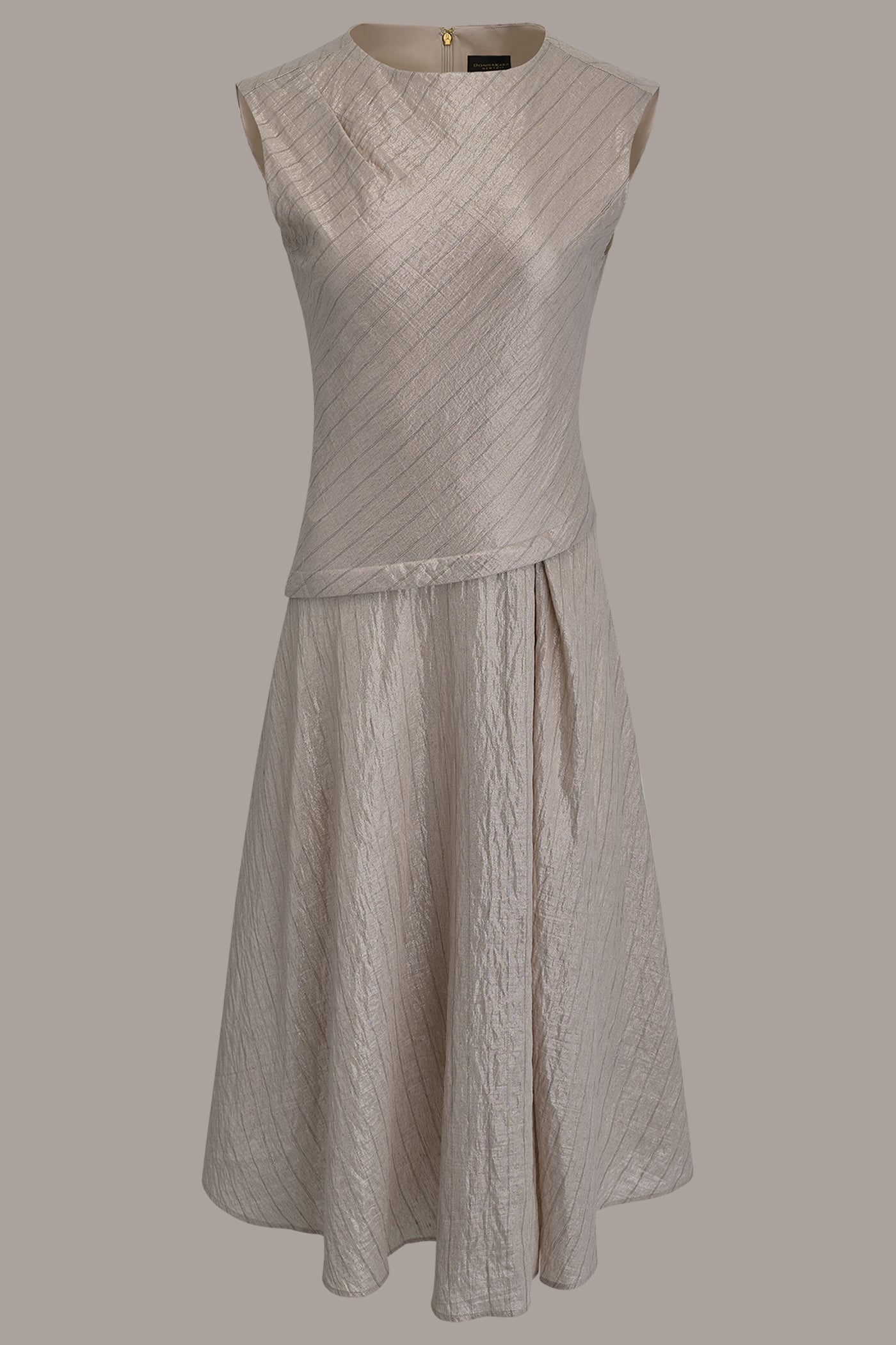 Sisal/Canyon CAP SLEEVE ASYMMETRIC MIDI FIT AND FLARE DRESS Donna Karan