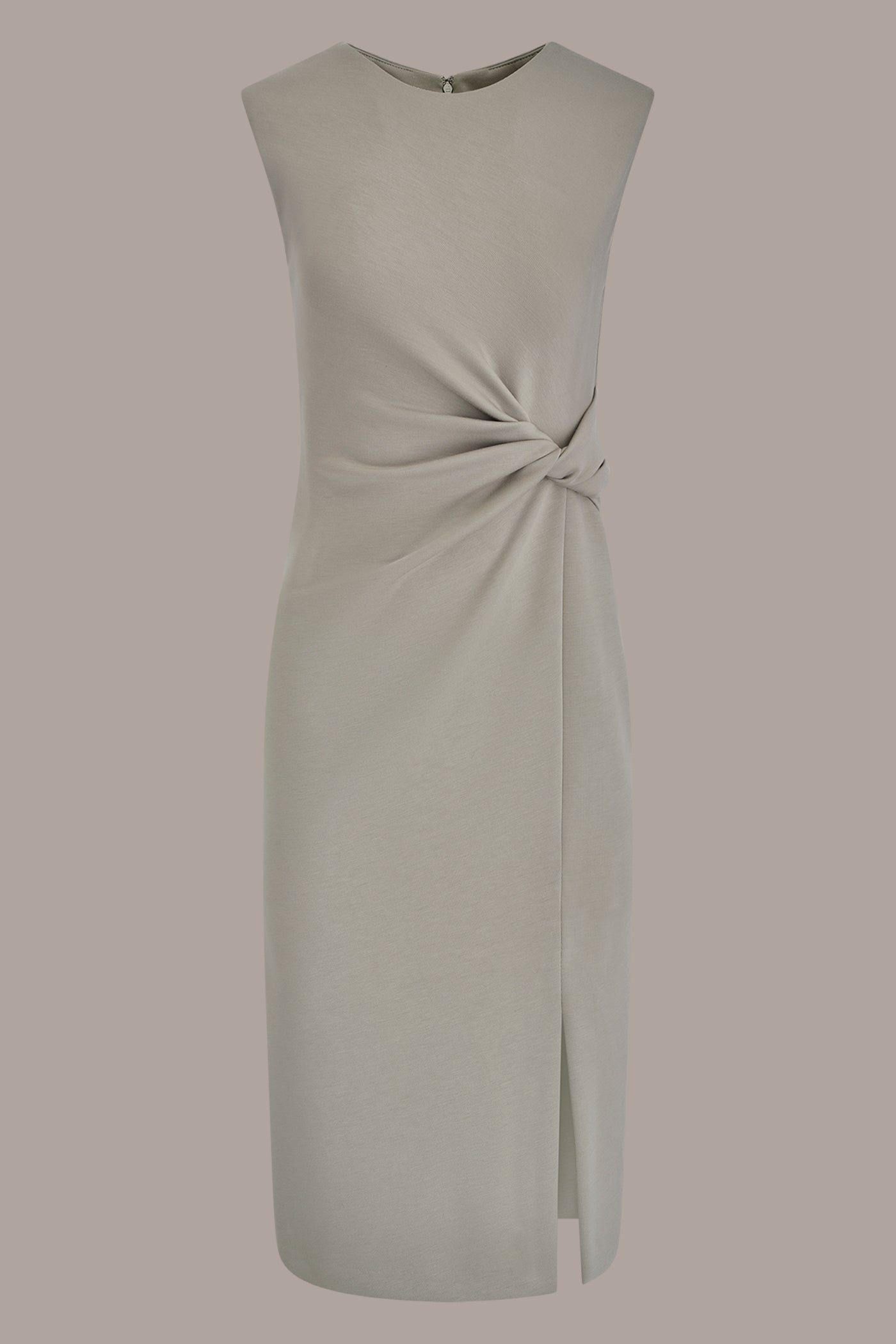 WEATHERED SAGE SLEEVELESS CREW-NECK TWIST MIDI SHEATH DRESS Donna Karan