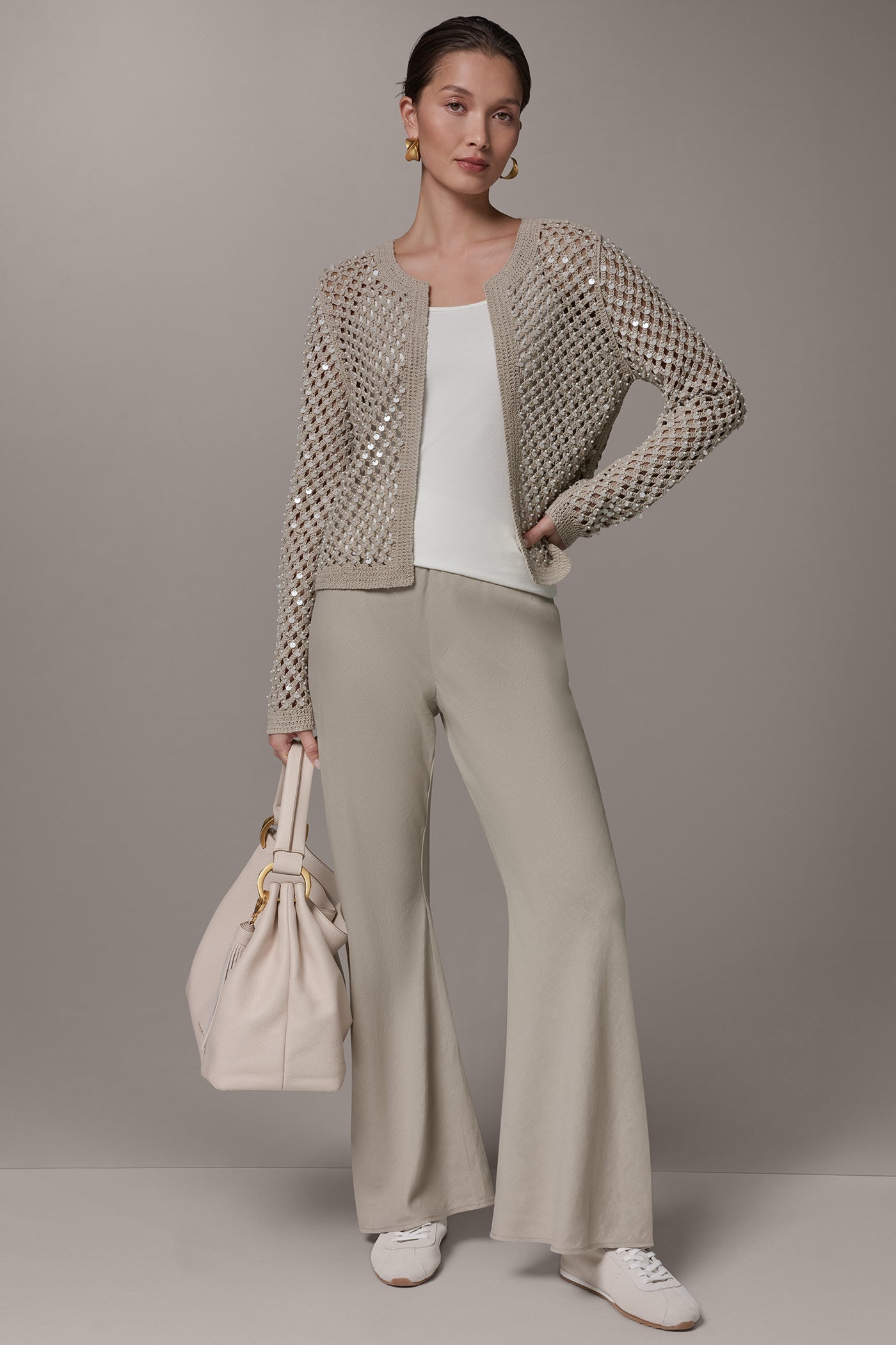Sandstone LONG SLEEVE PEARL SEQUIN CARDIGAN Donna Karan