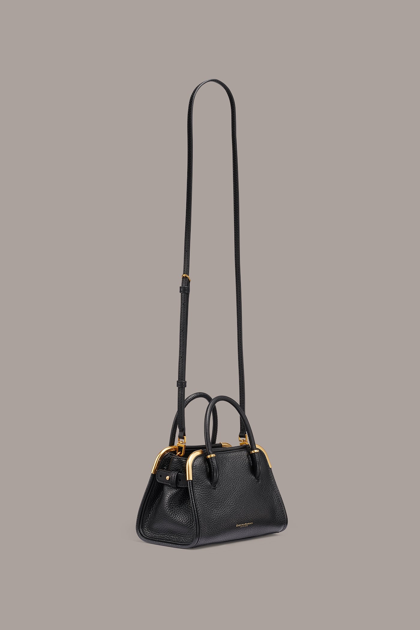 Black / Gold SATIN MINI SATCHEL Donna Karan