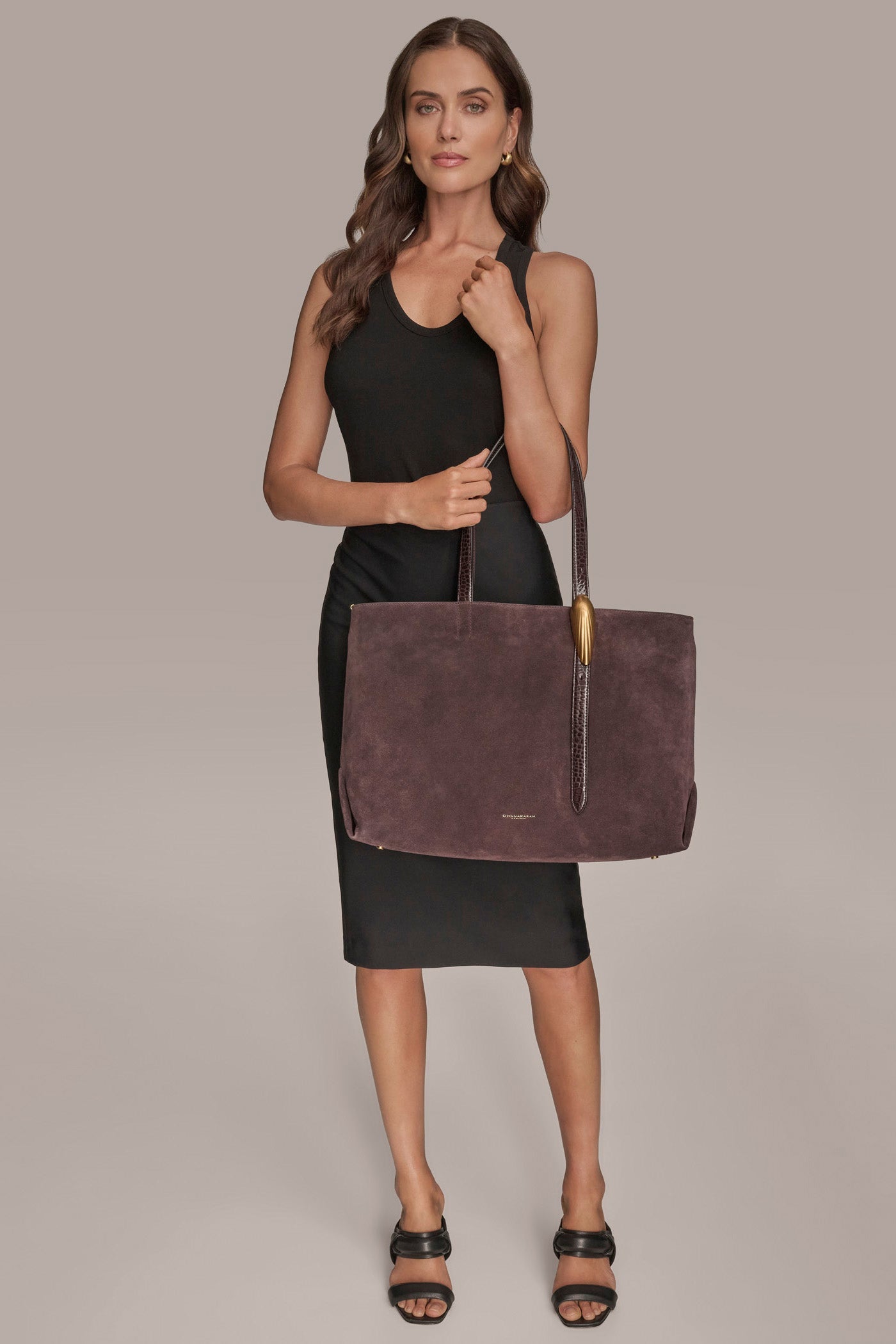CHOCOLATE PLUM GEORGETTE SUEDE TOTE Donna Karan