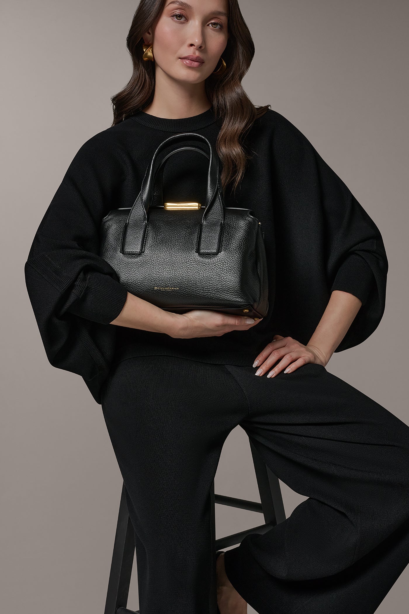 Black AMAGANSETT LEATHER SATCHEL BAG Donna Karan