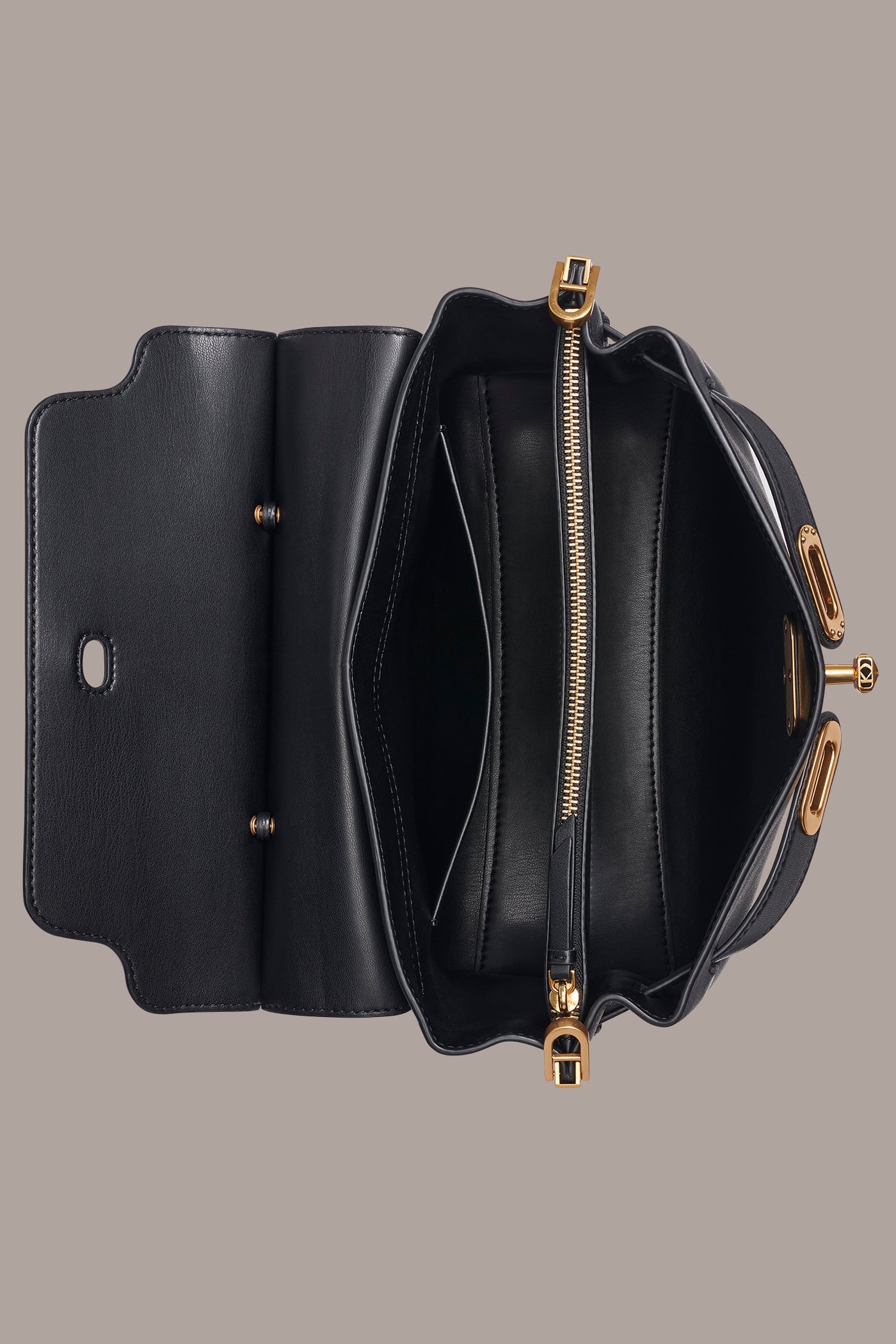 Black / Gold BRIDGEHAMPTON LEATHER SATCHEL BAG Donna Karan