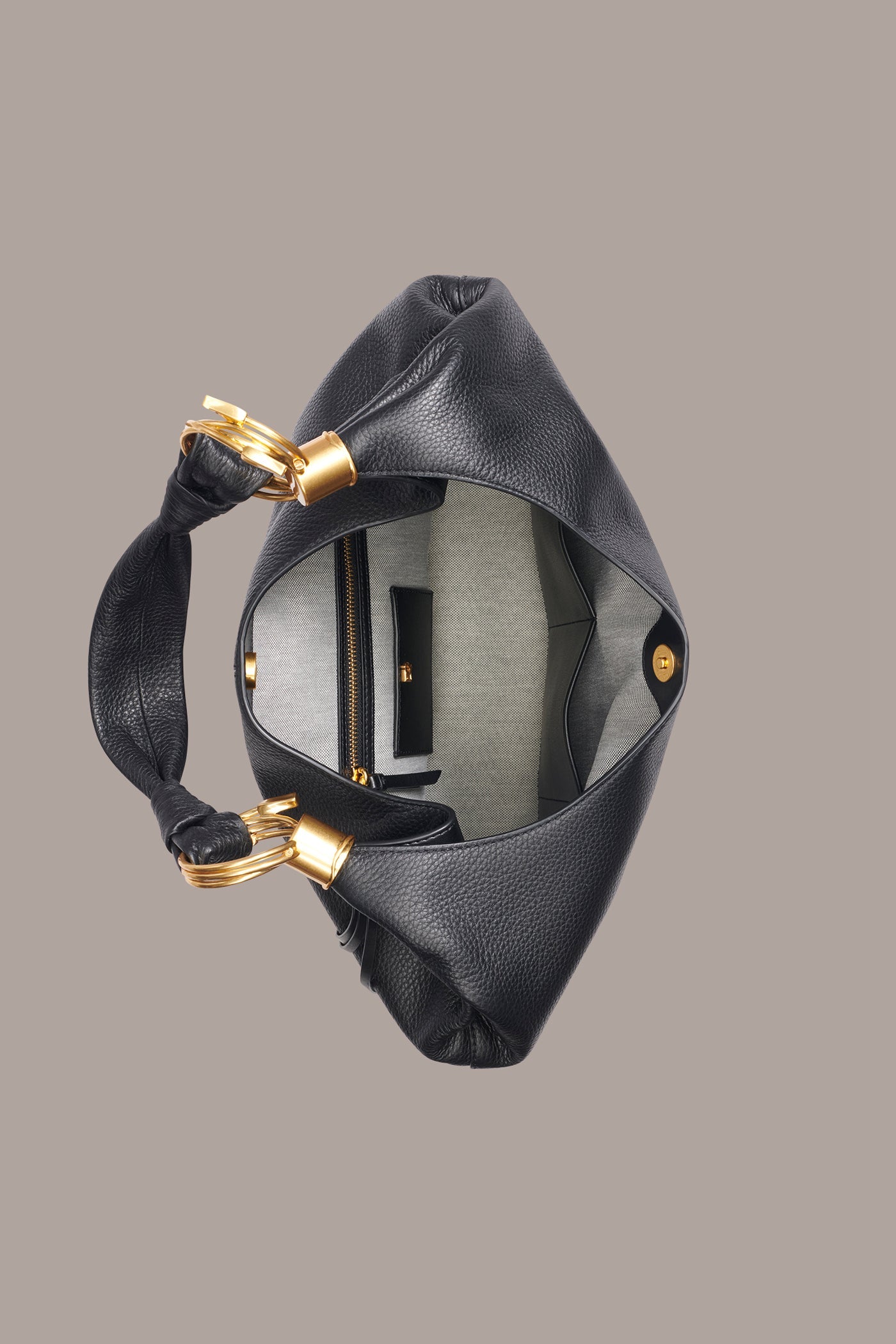 Black / Gold TARTAN LEATHER HOBO BAG Donna Karan
