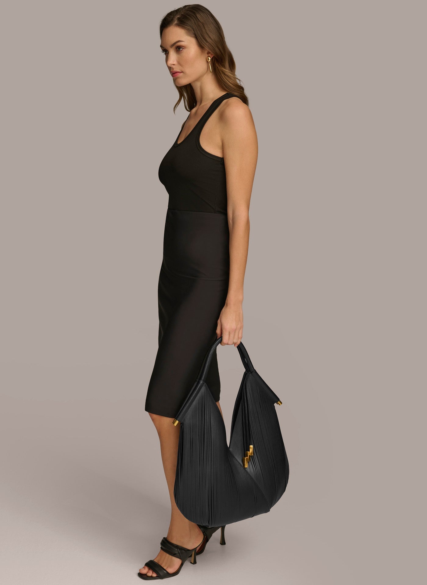 Black BALDWIN LARGE LASER-CUT SHOULDER BAG Donna Karan
