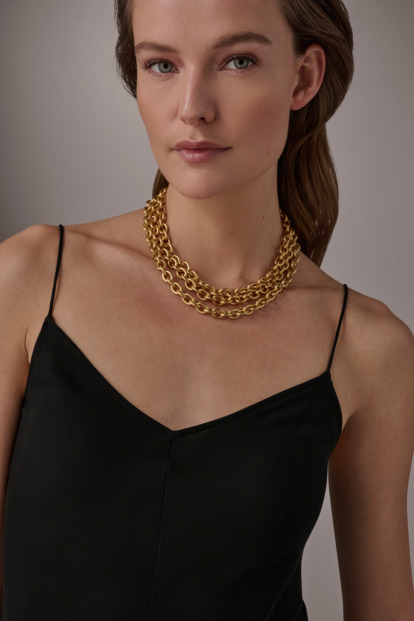 Gold MULTI ROW CHAIN LINK COLLAR NECKLACE Donna Karan