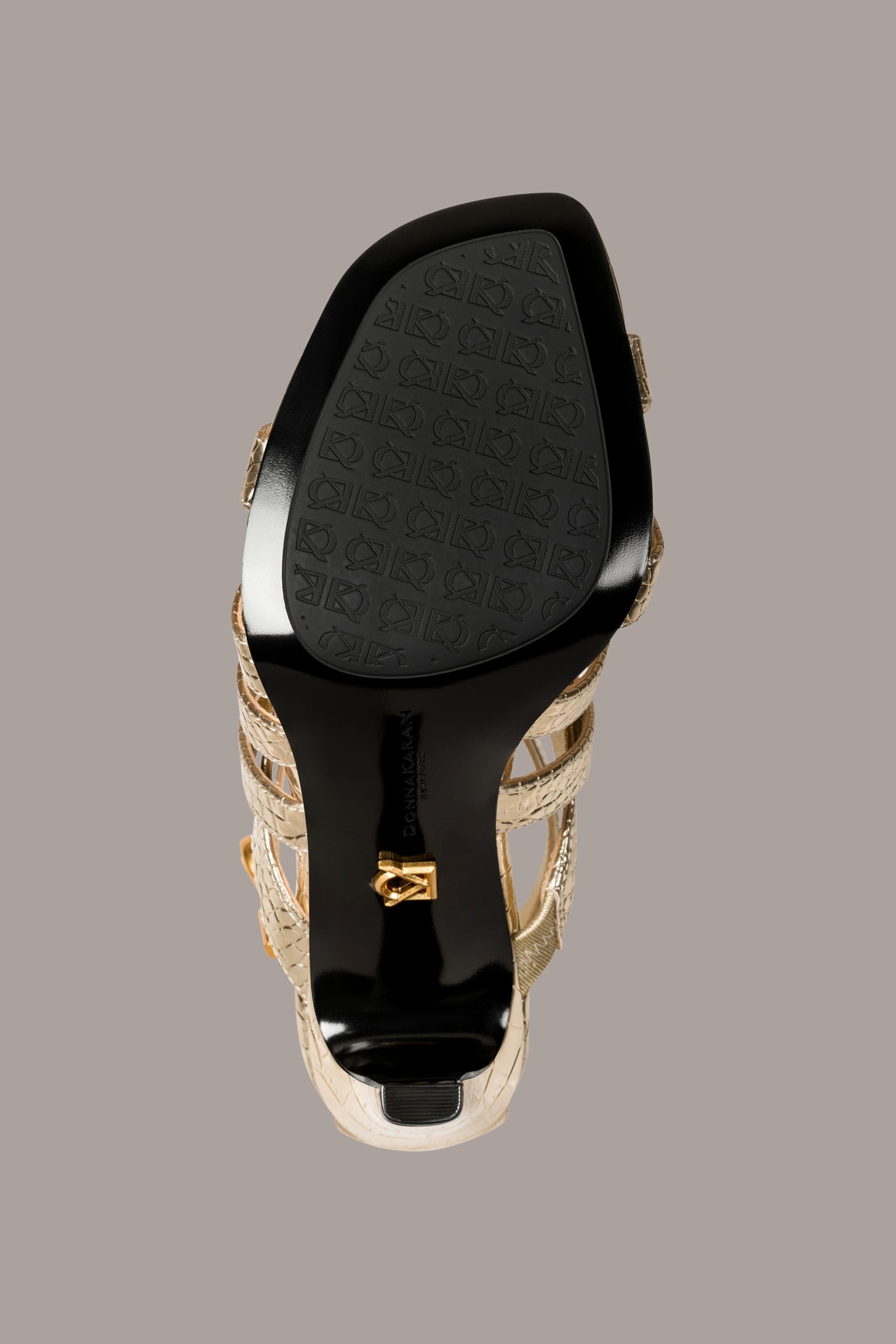 Champagne BRIARROSE METALLIC CROC-EFFECT ANKLE-STRAP SANDAL Donna Karan