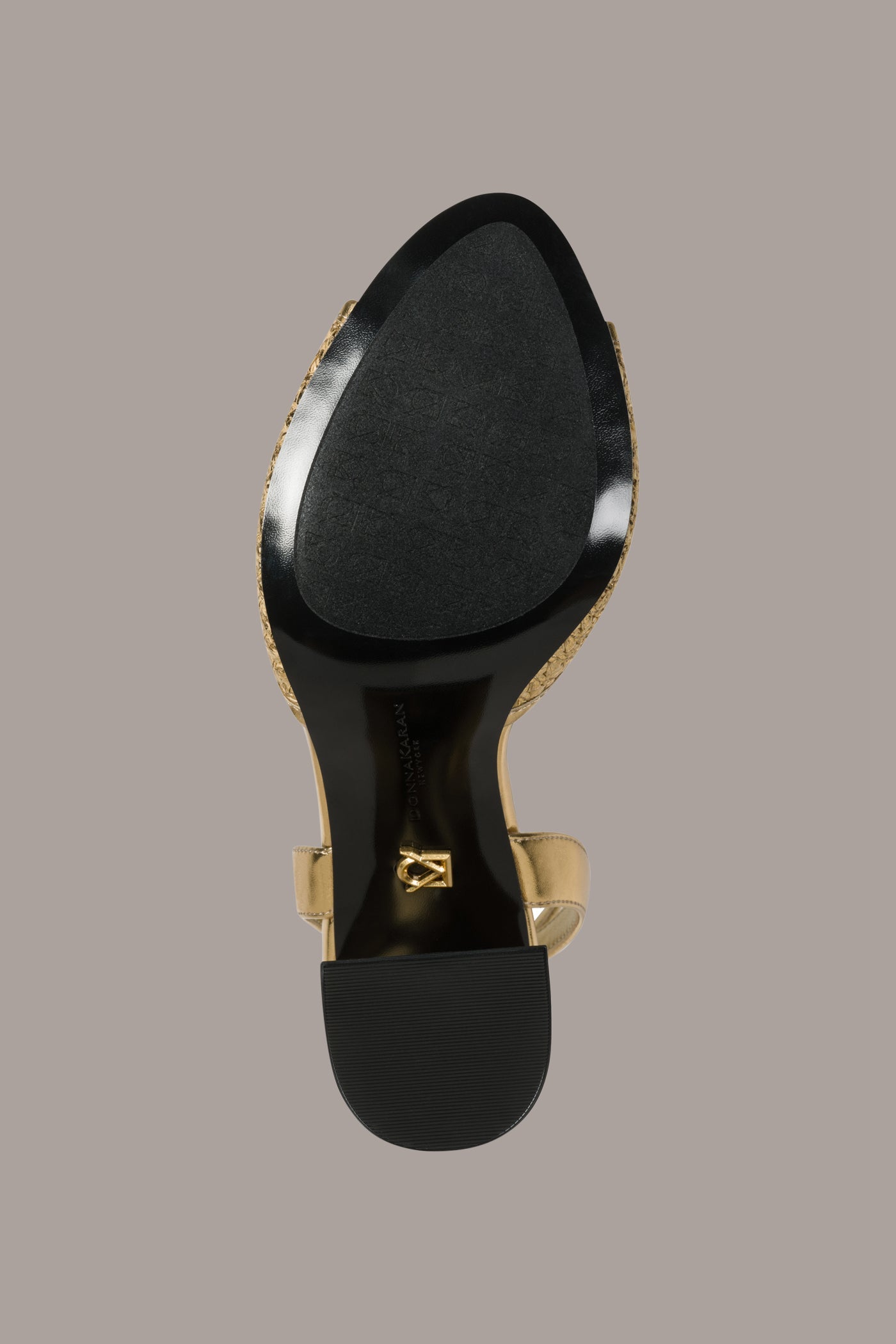 Gold SINCLAIR METALLIC RAFFIA ANKLE-STRAP SANDAL Donna Karan