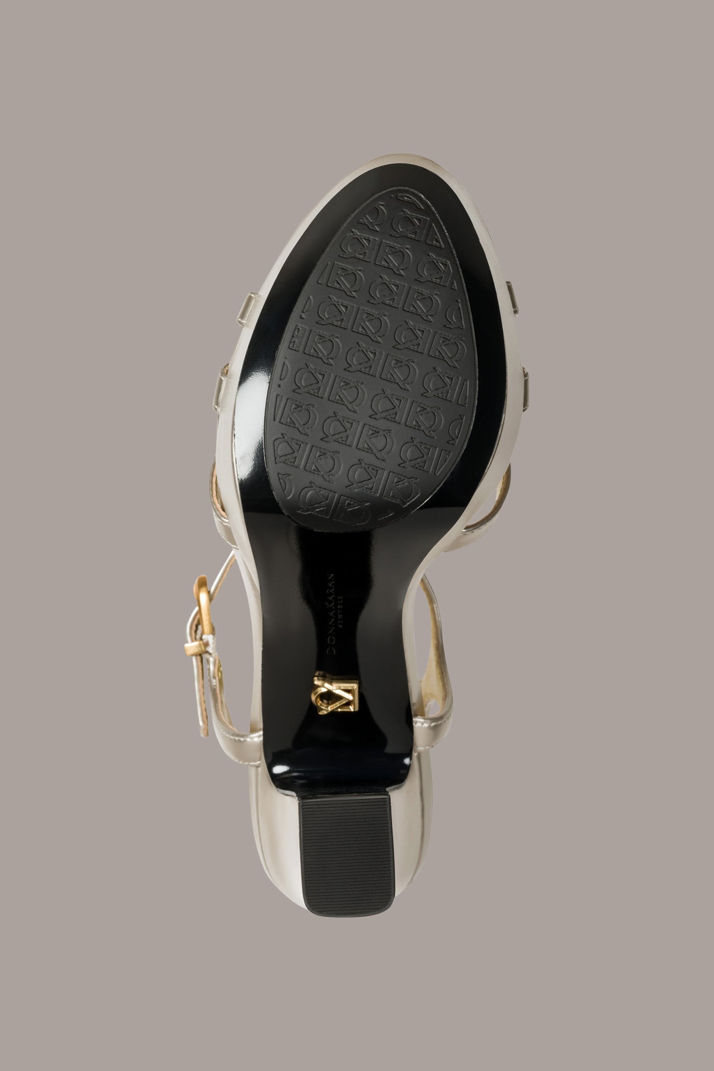 White Gold SPENCER METALLIC PLATFORM SANDAL Donna Karan