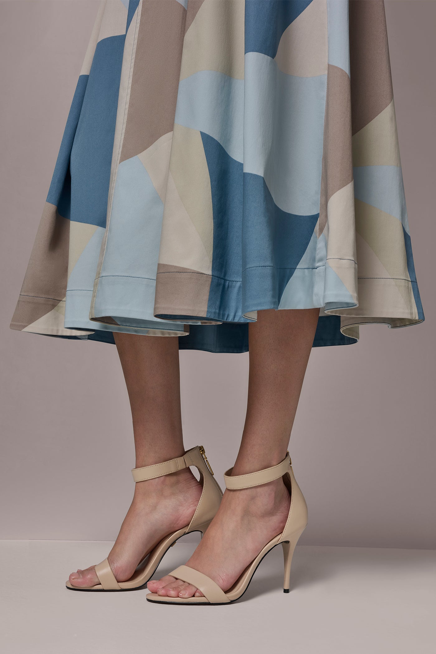 Washed Indigo/Sea Mist STRETCH-COTTON SLEEVELESS PRINTED MIDI DRESS Donna Karan