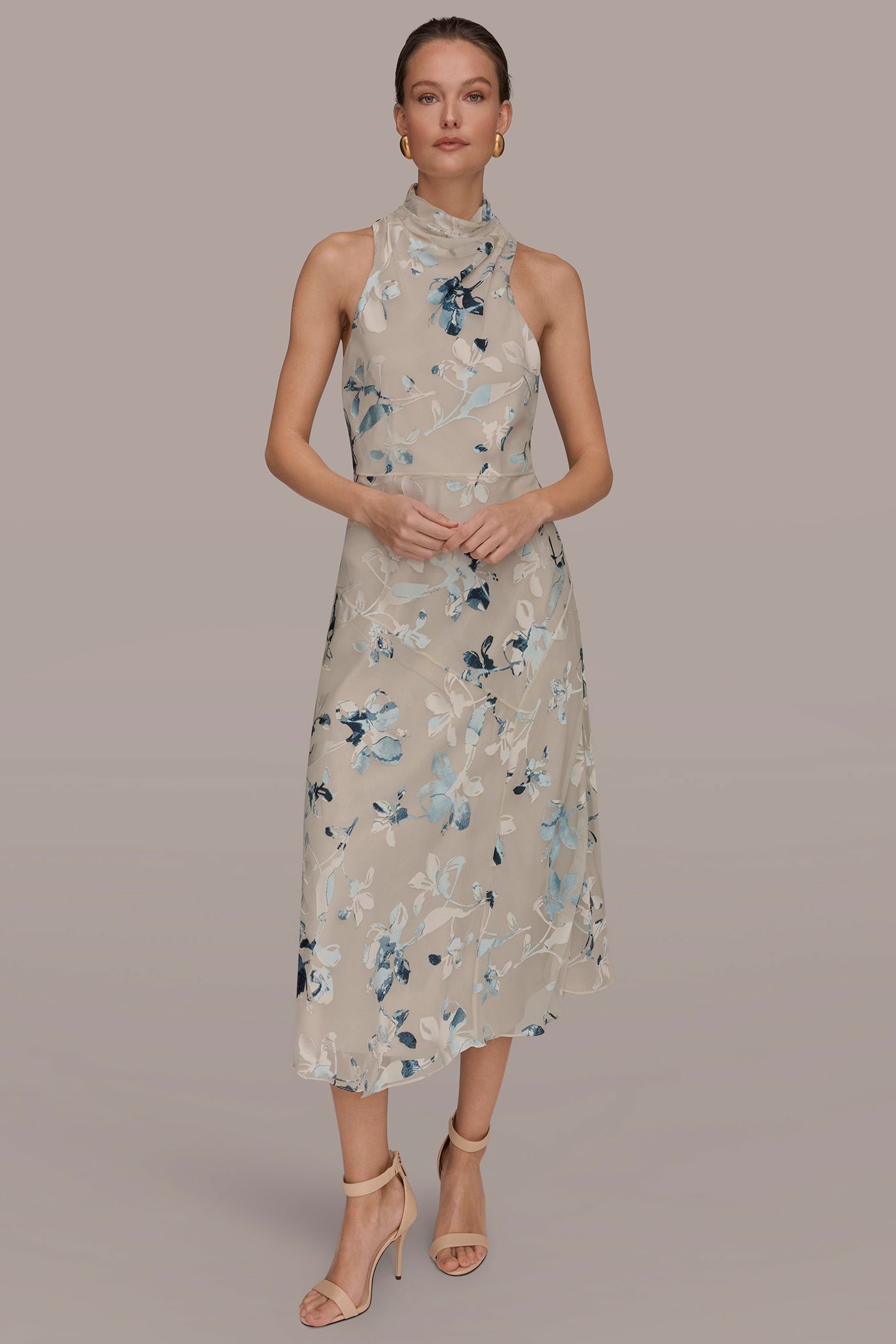 Sea Mist Multi FLORAL BURNOUT MIDI A-LINE DRESS Donna Karan