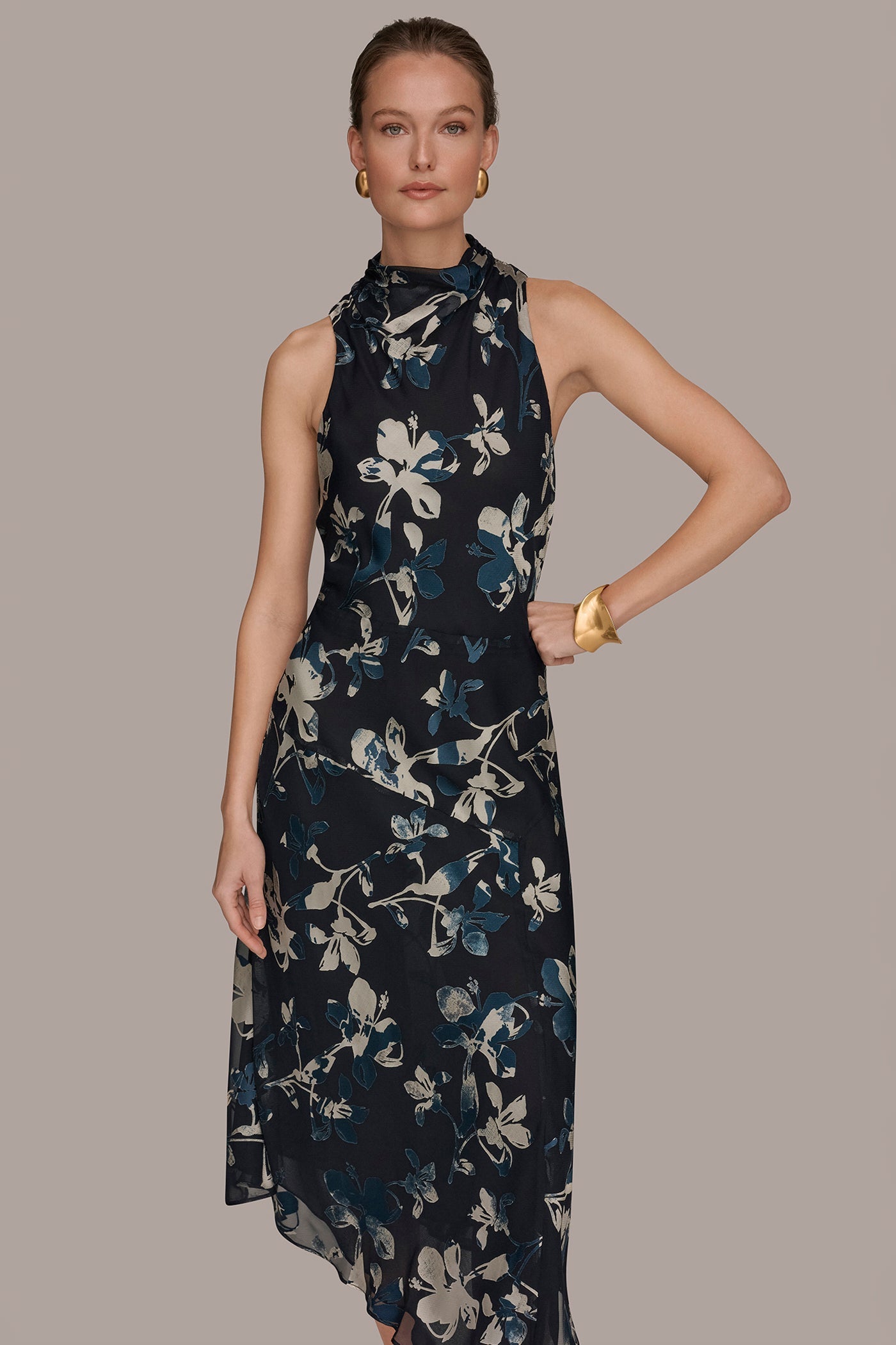 Nightfall Multi BURNOUT HIGH-NECK DRESS Donna Karan