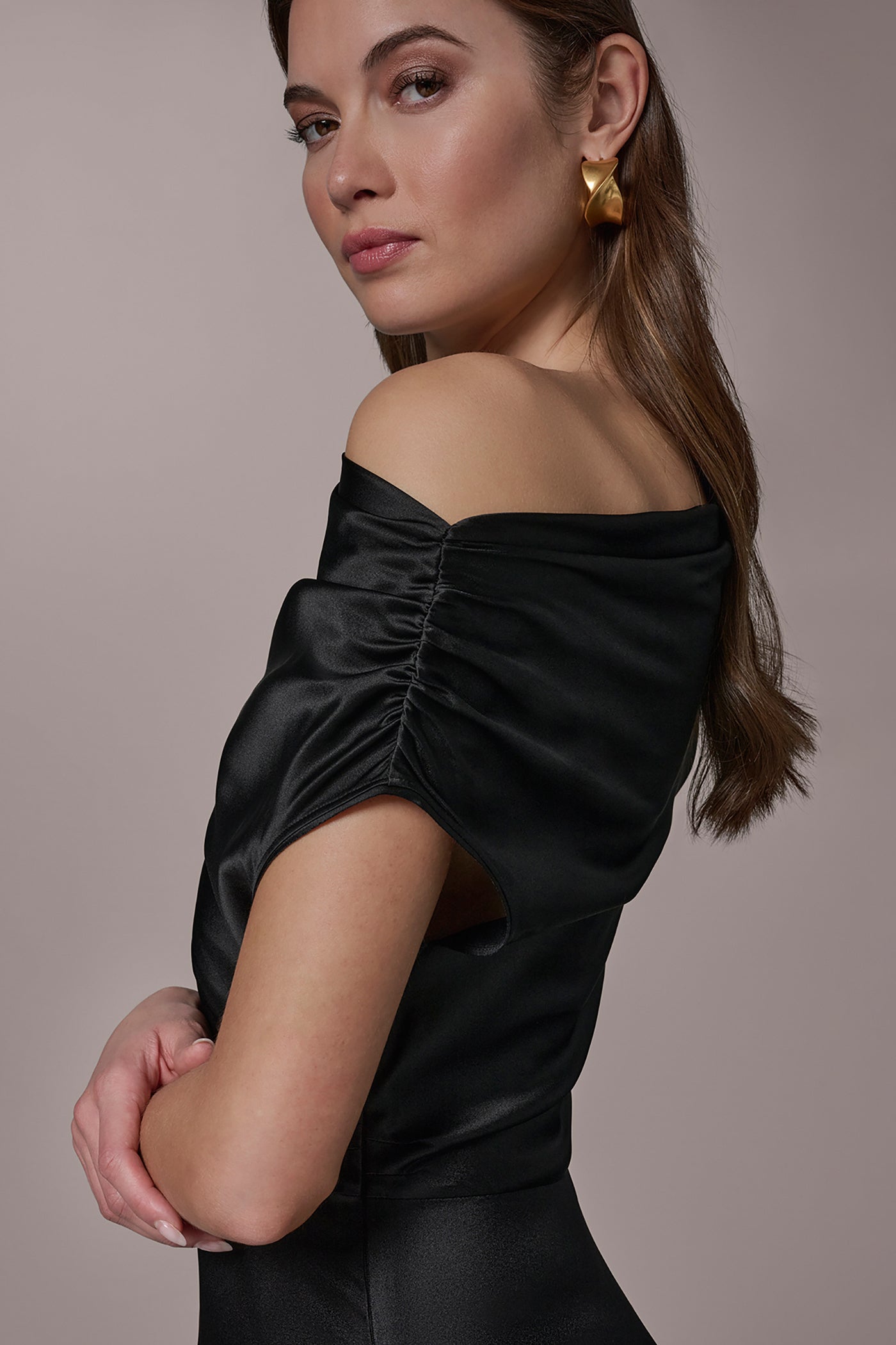 Black SILK-CHARMEUSE MIDI A-LINE DRESS Donna Karan