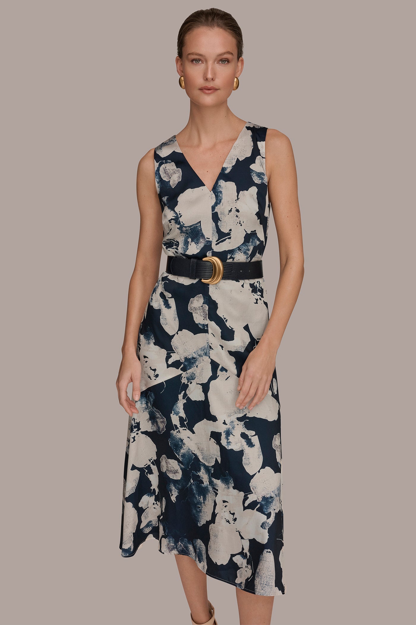 Nightfall Multi V-NECK FLORAL DRESS Donna Karan
